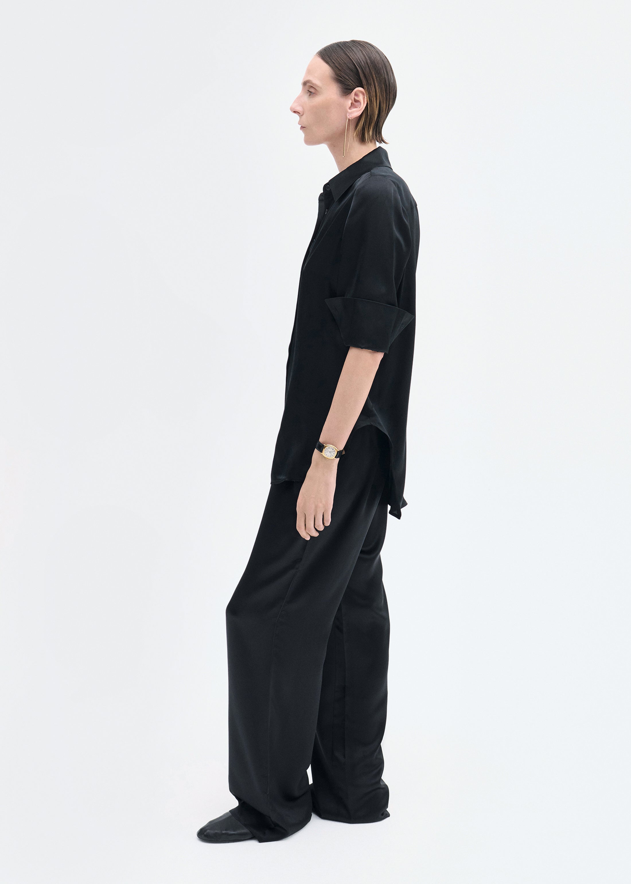 Elastic Waist Pant in Silk - Black