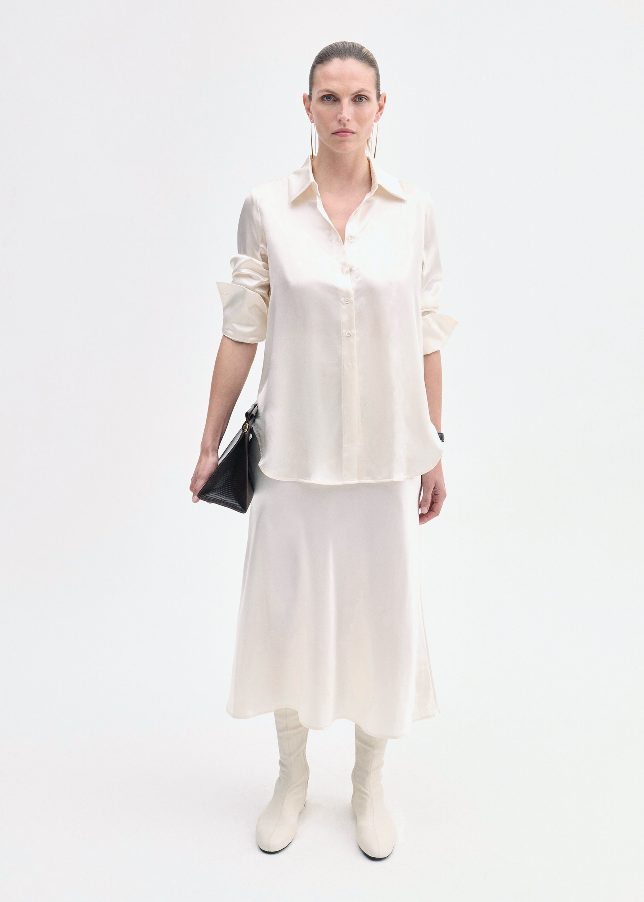 Button Down Shirt in Silk - Ivory