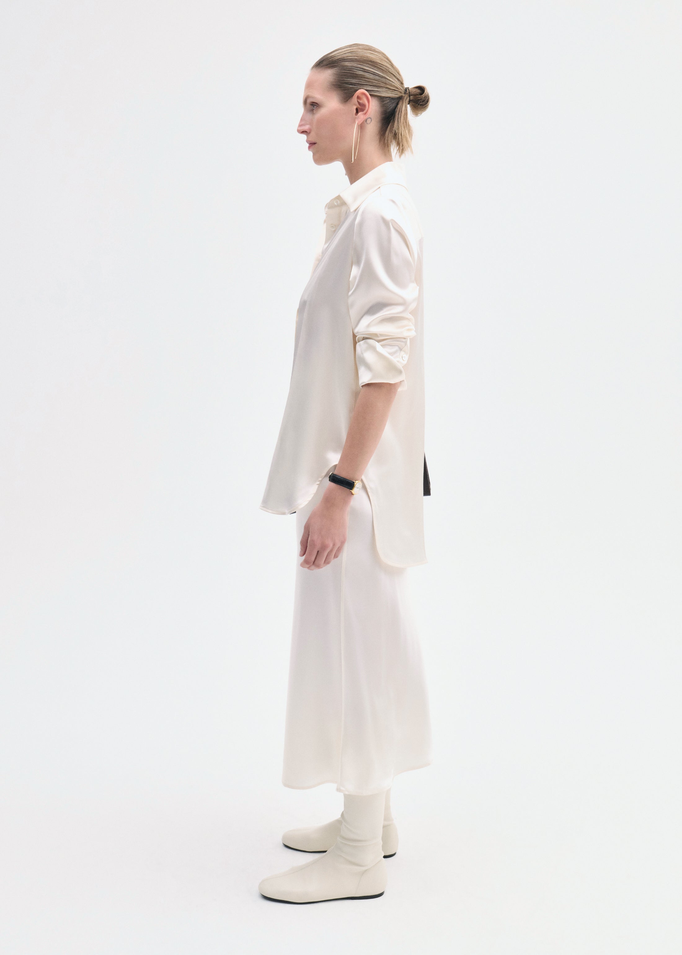 Button Down Shirt in Silk - Ivory