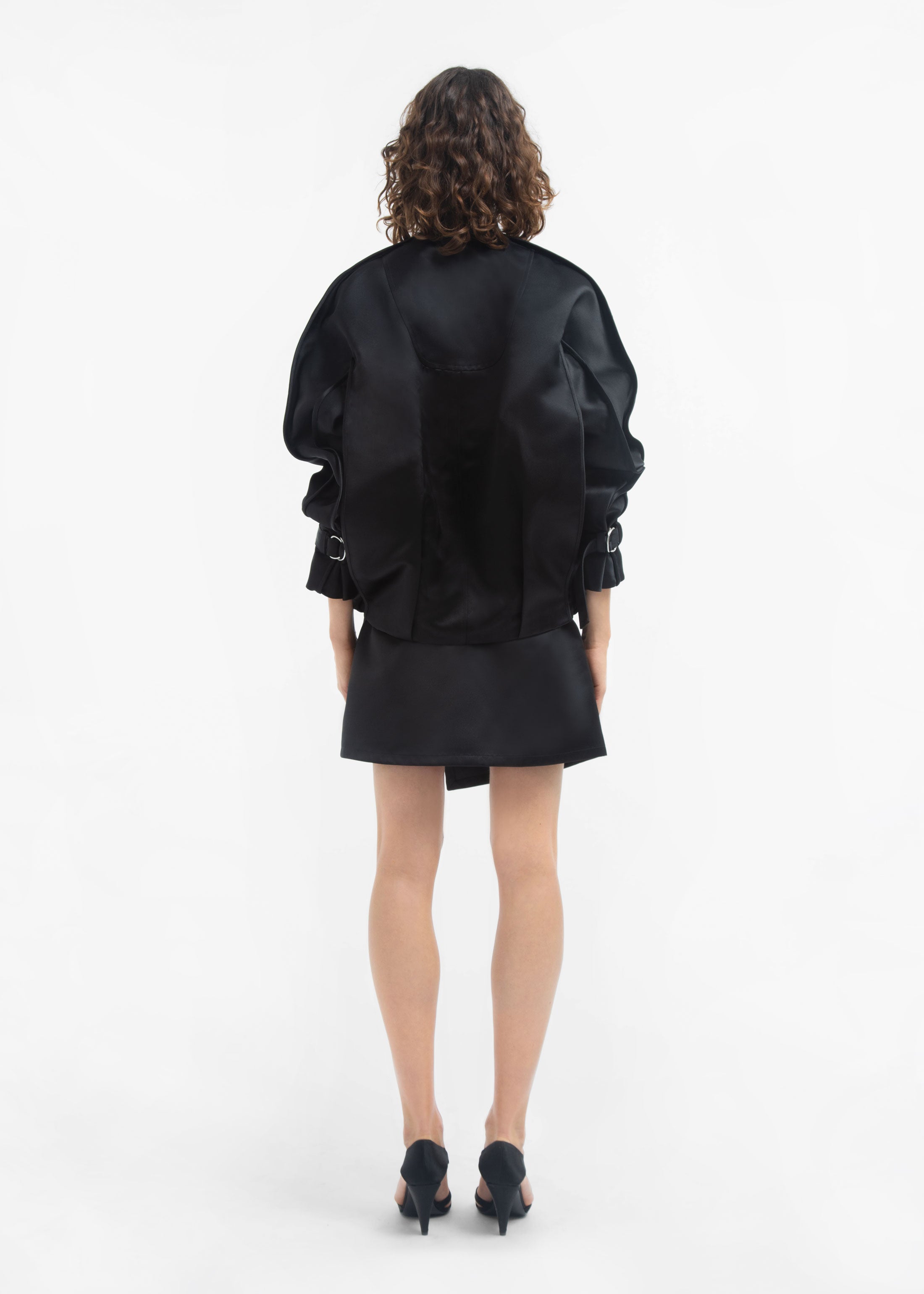 Sports Bomber in Duchess Satin - Black