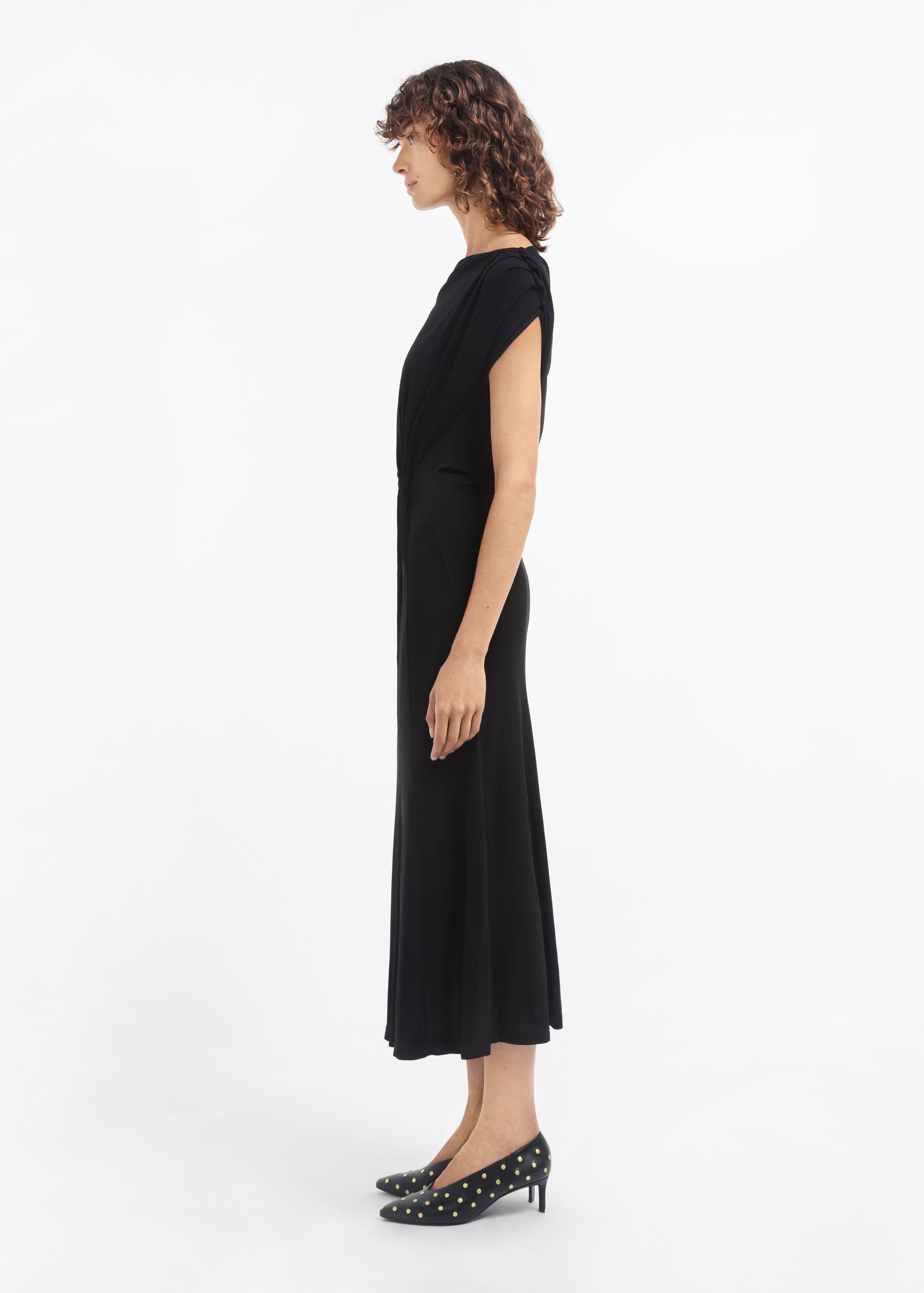 Draped Shoulder Dress in Jersey - Black
