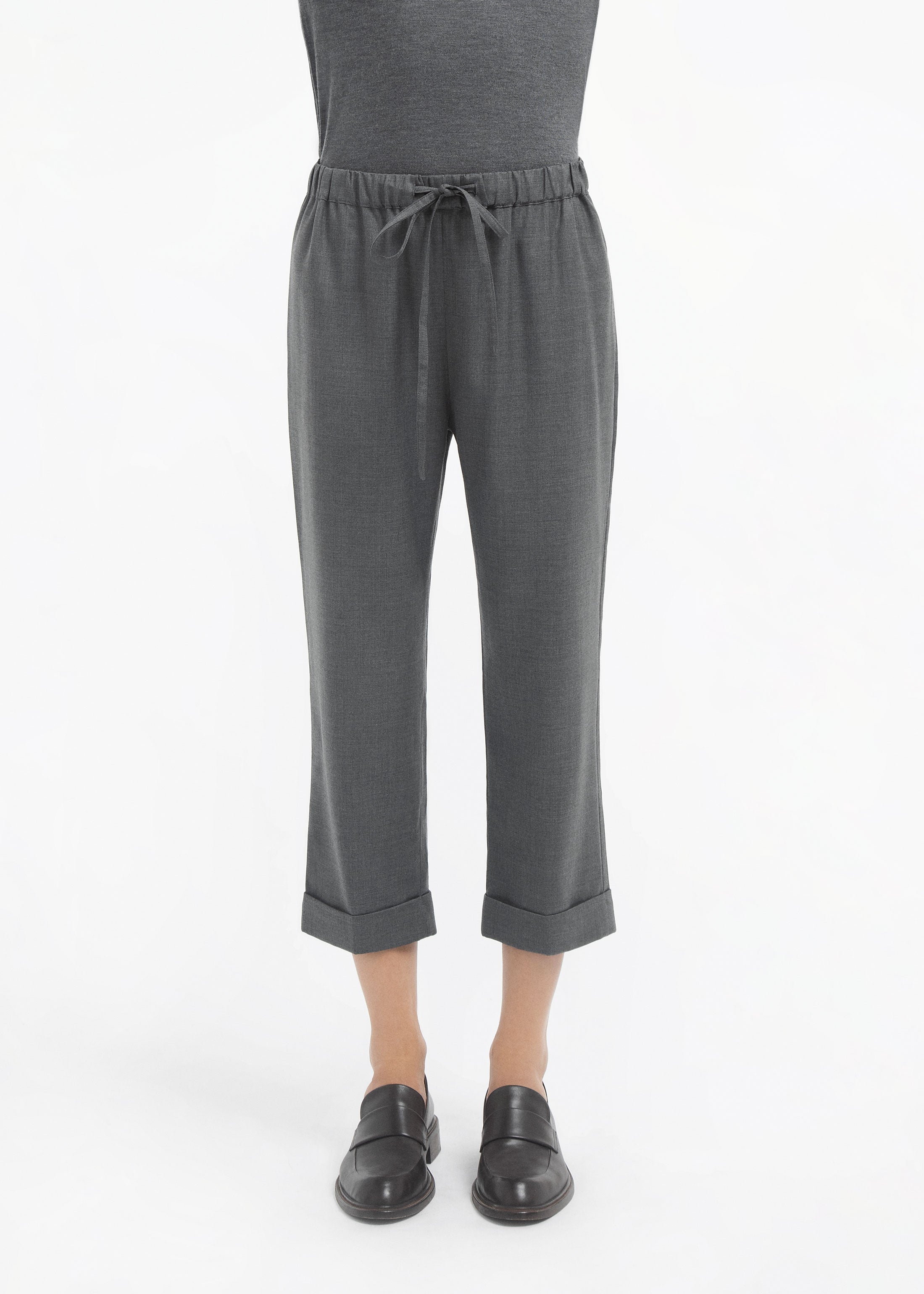 Turn Up Cuff Jogger in Melange Wool - Grey Melange