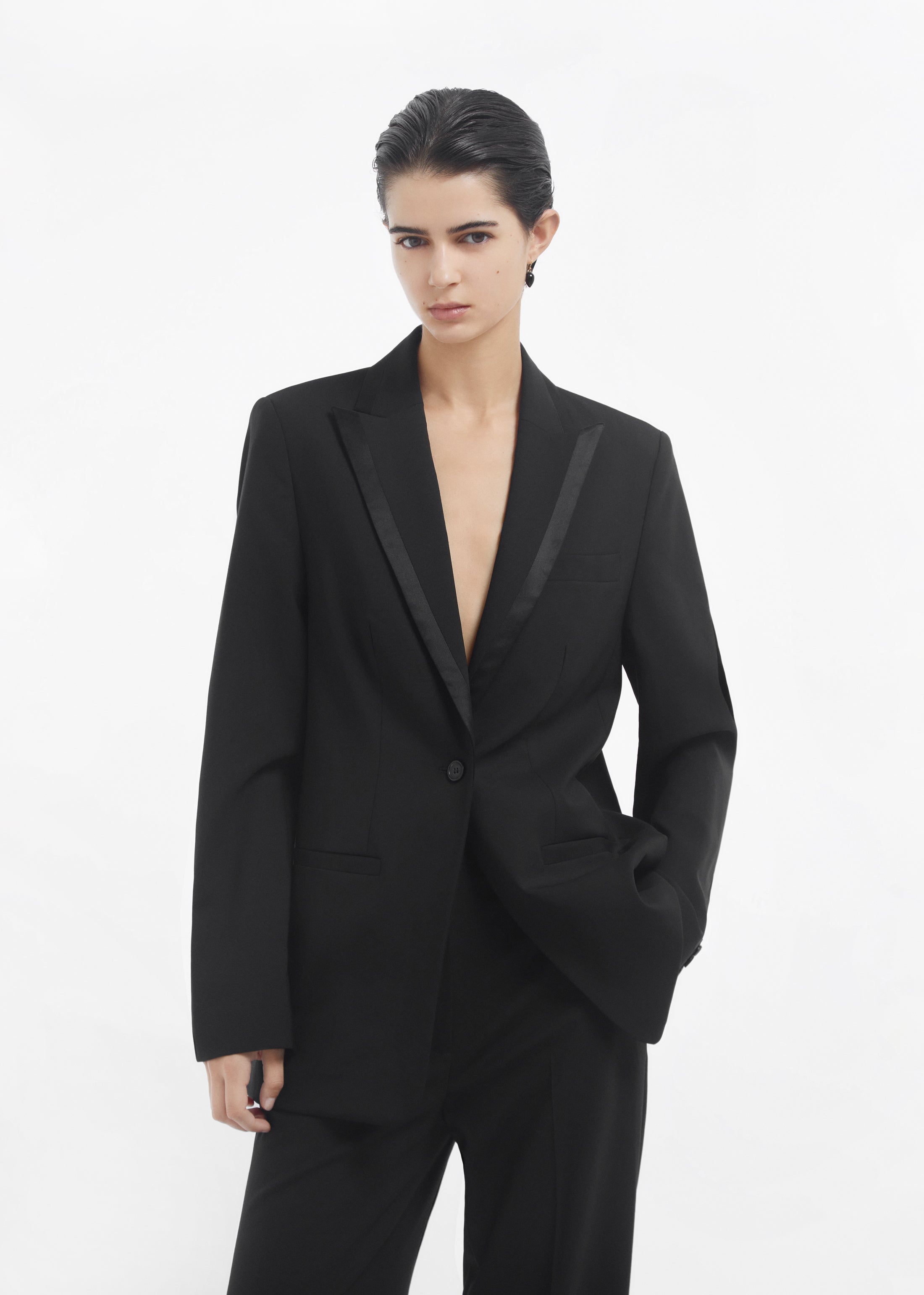 Tuxedo Jacket in Wool and Silk - Black