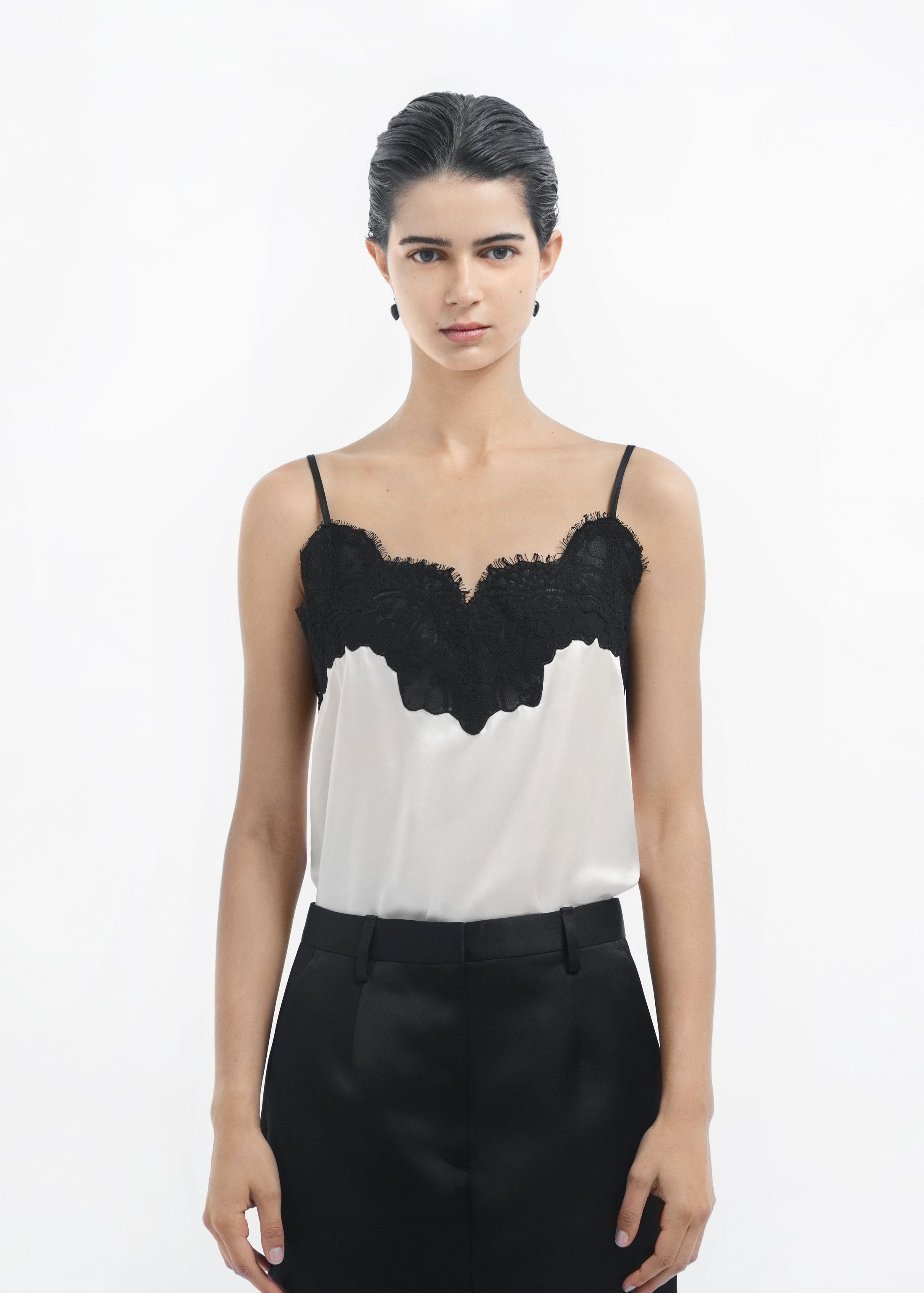 Lace Camisole in Silk - Ivory