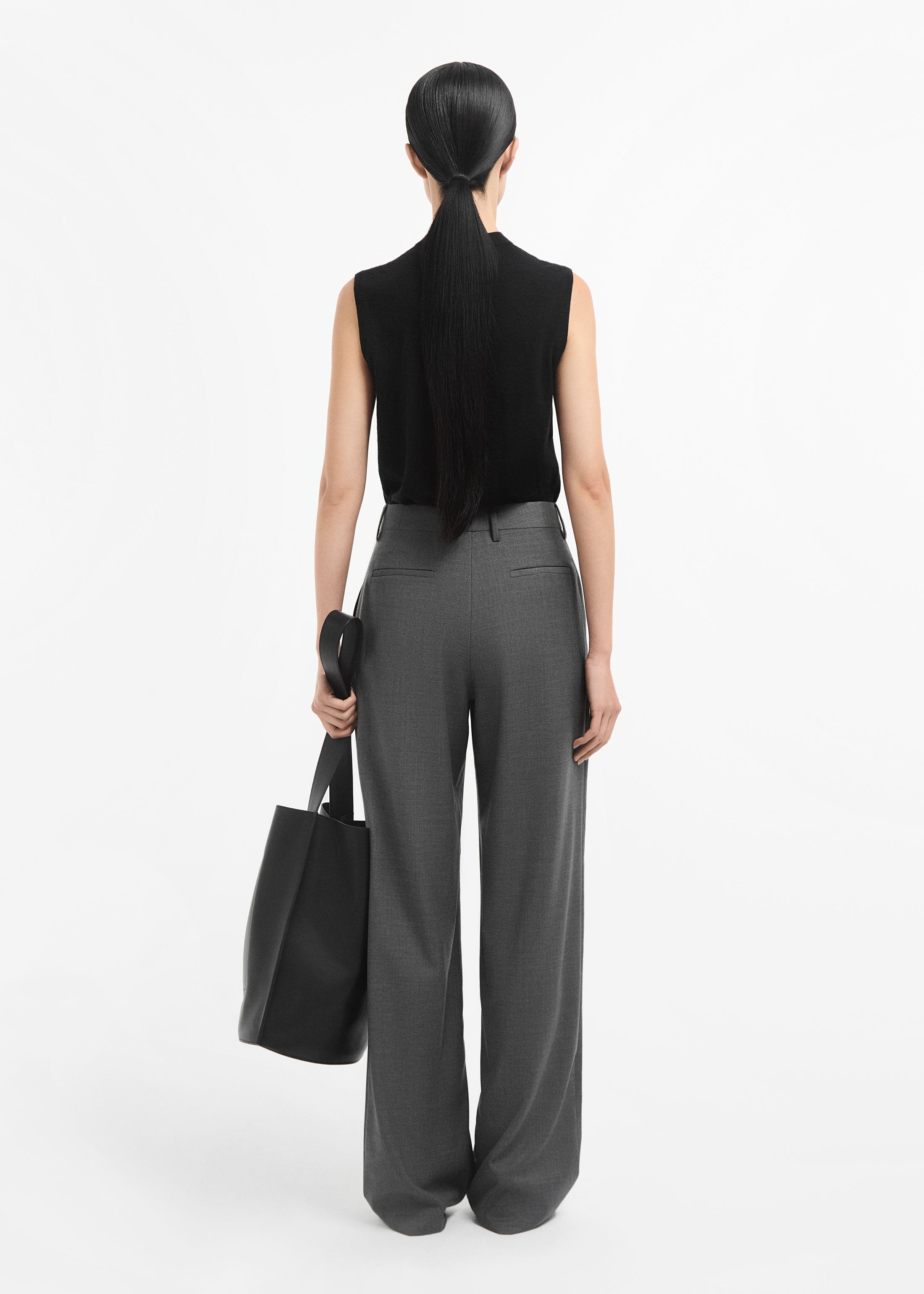 Straight Tailored Pant in Melange Wool - Grey Melange