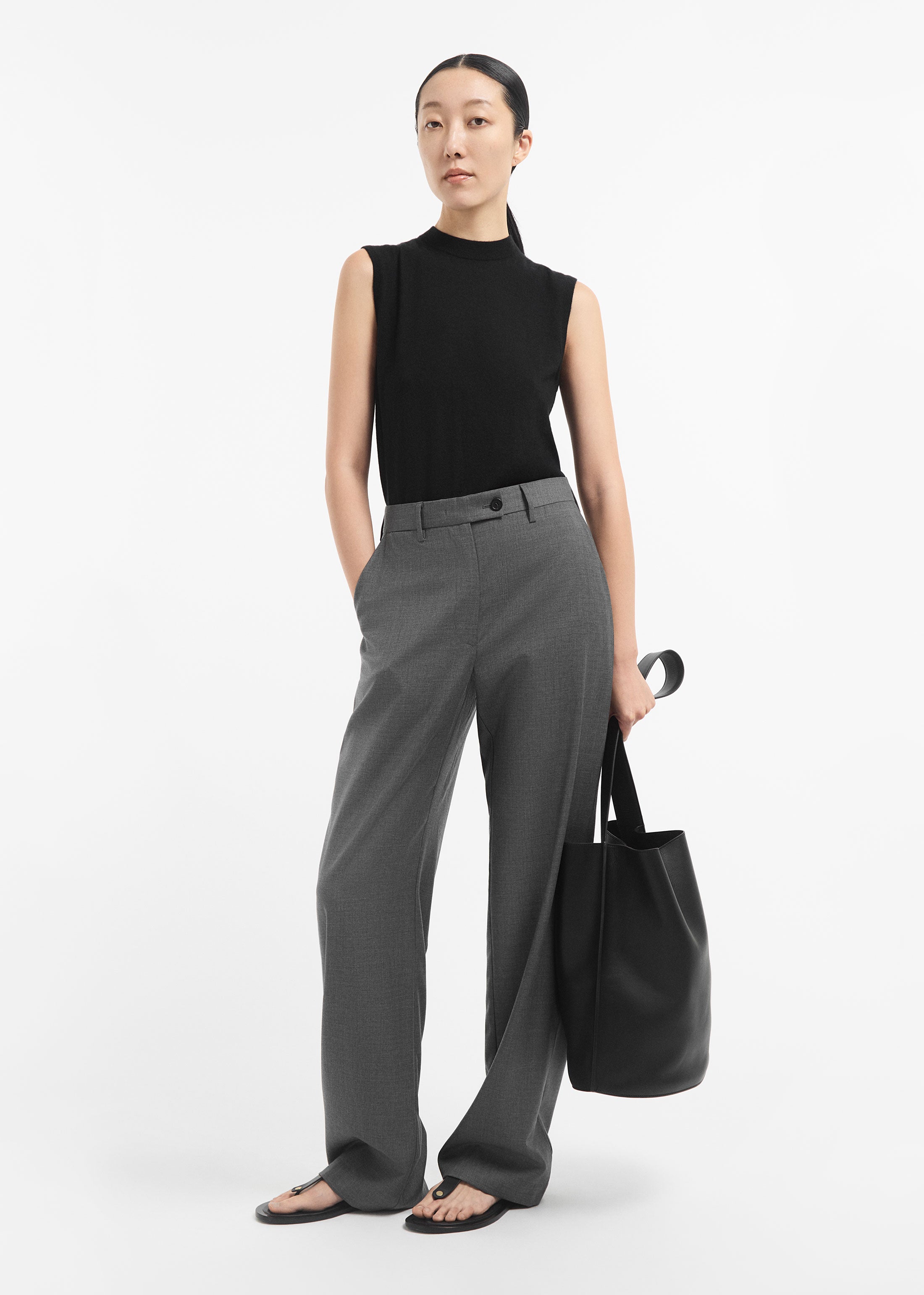 Straight Tailored Pant in Melange Wool - Grey Melange