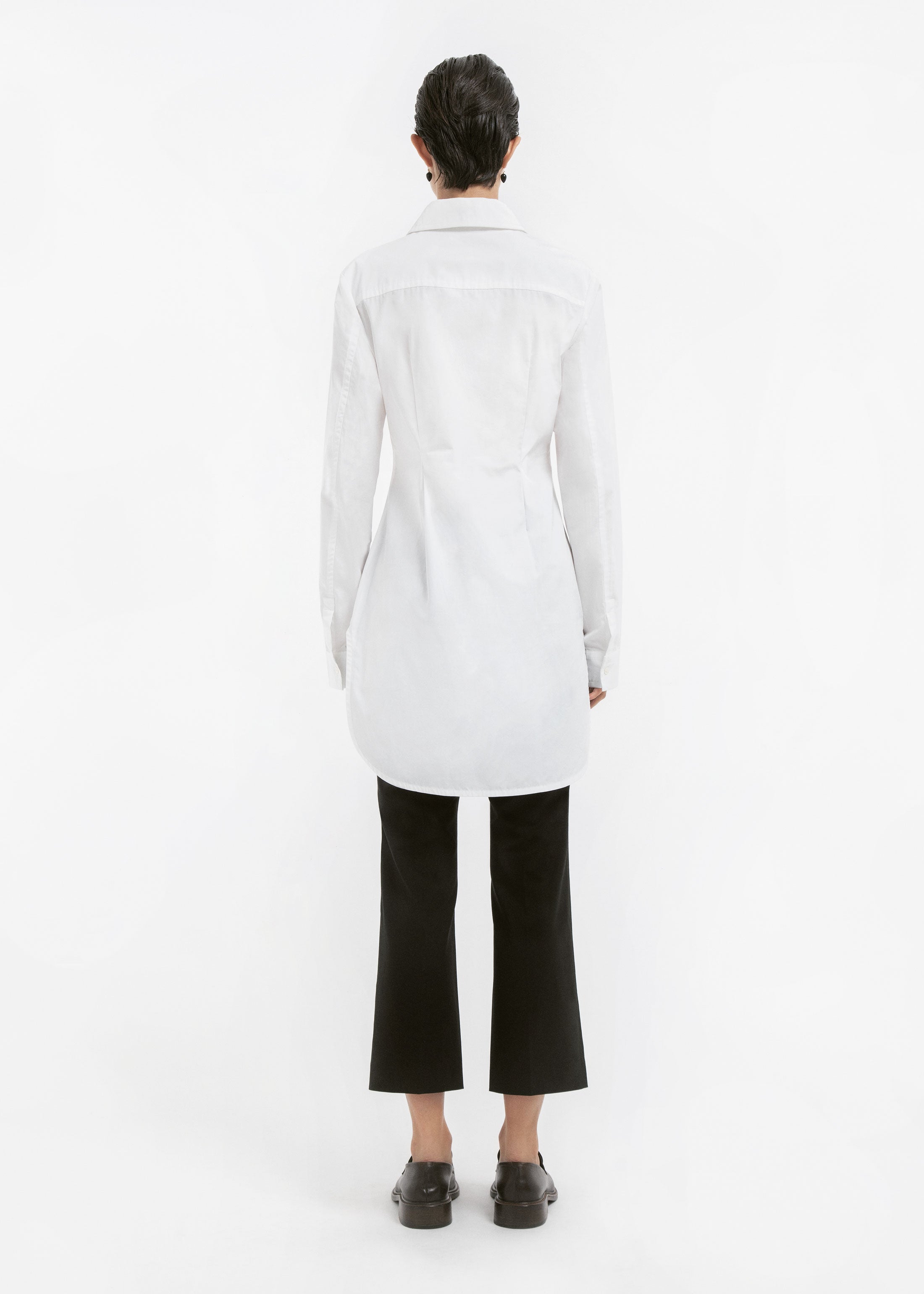 Cinched Button Down in Cotton Sateen - White