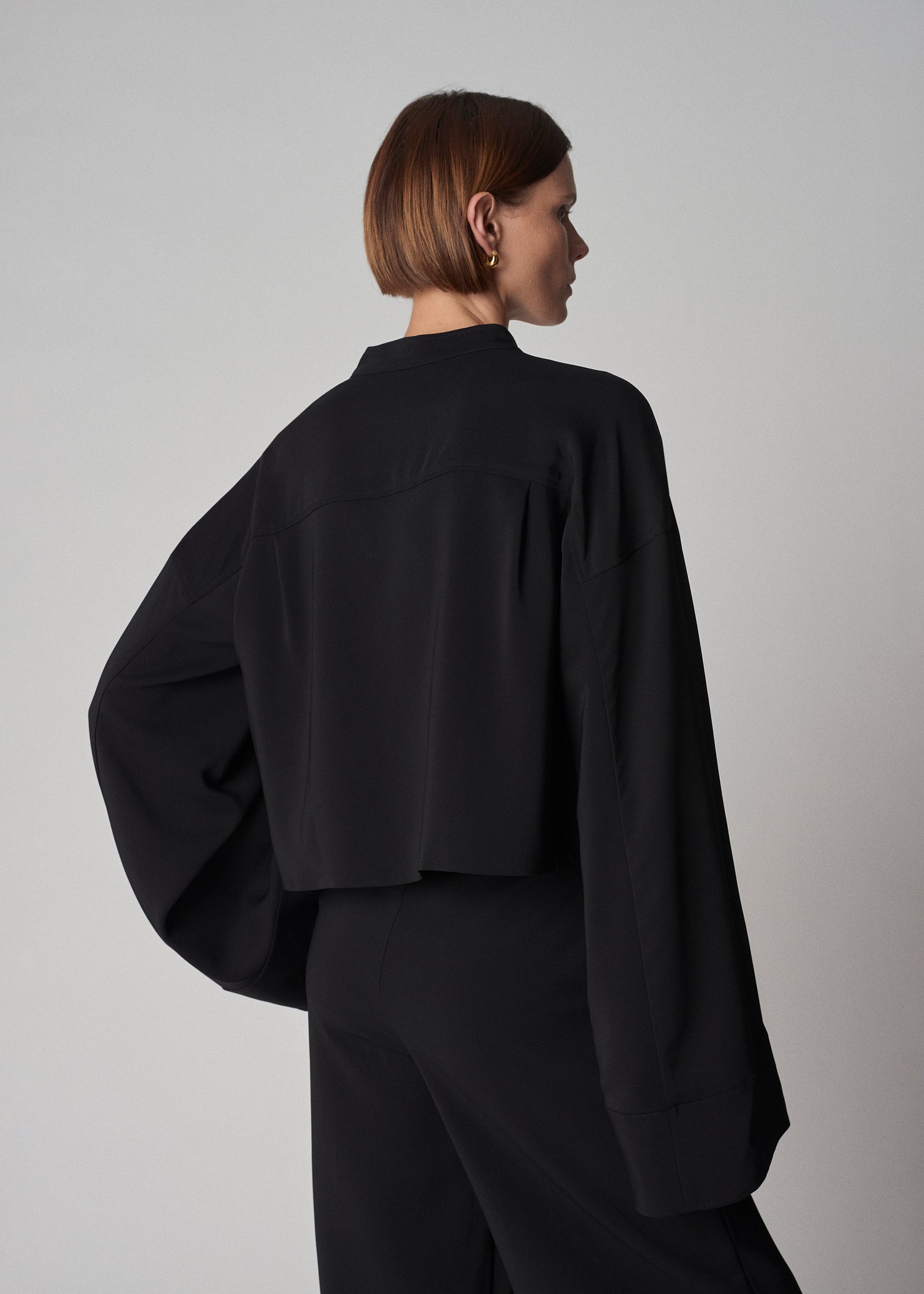 Stand Collar Blouse in Stretch Viscose - Black - CO Collections