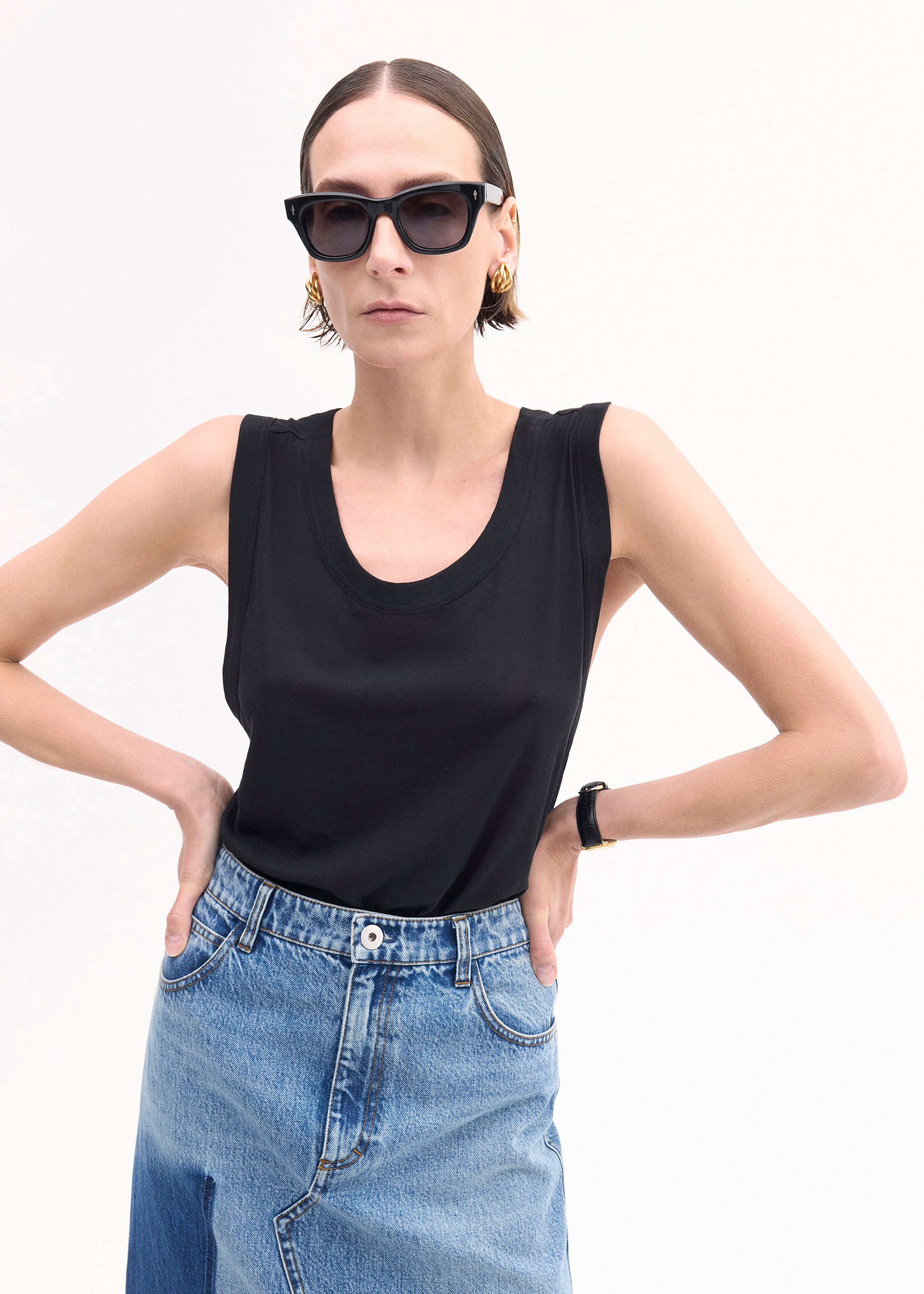 Loose Tank in Slub Jersey - Black
