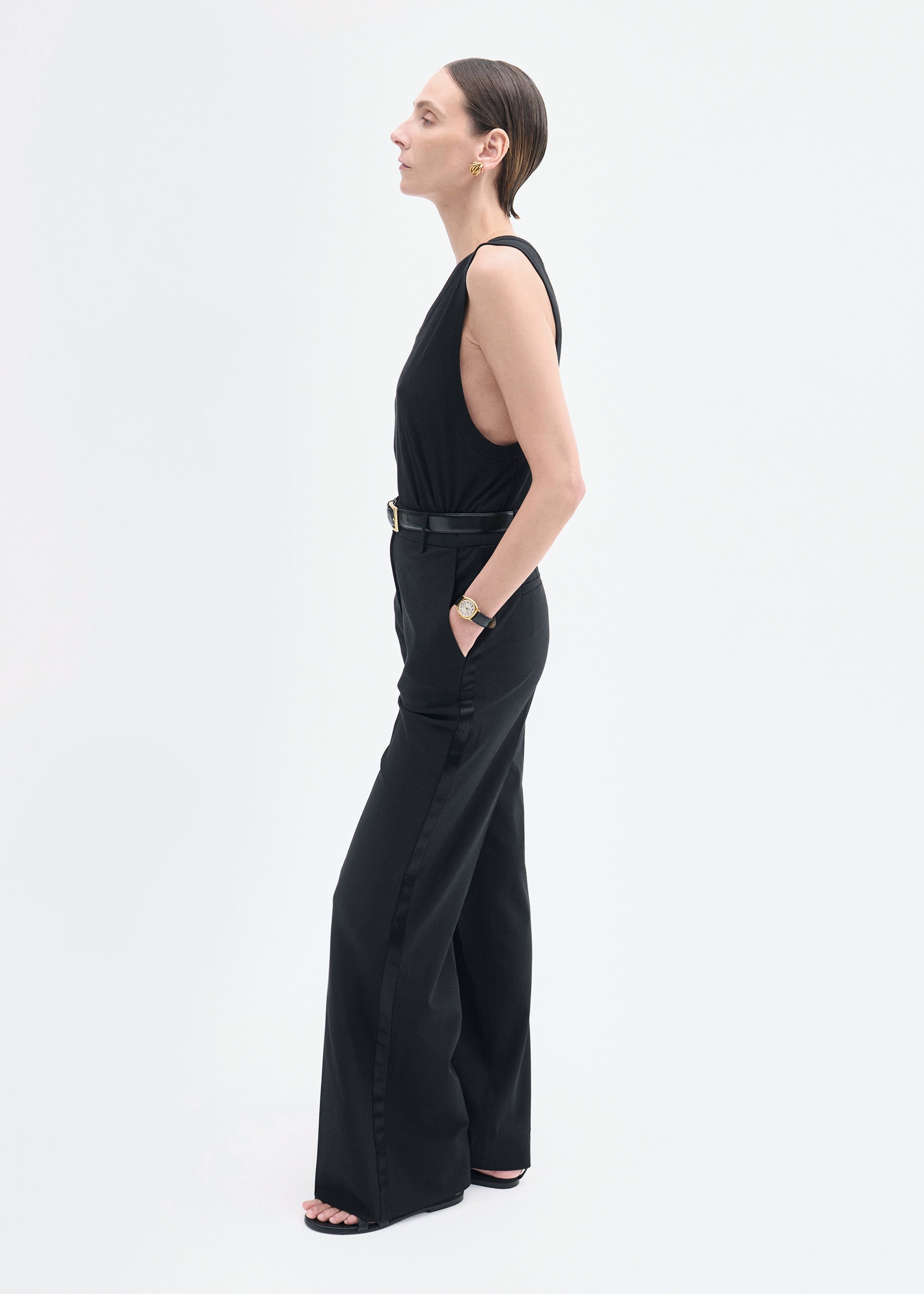 Tuxedo Pant in Wool and Silk - Black