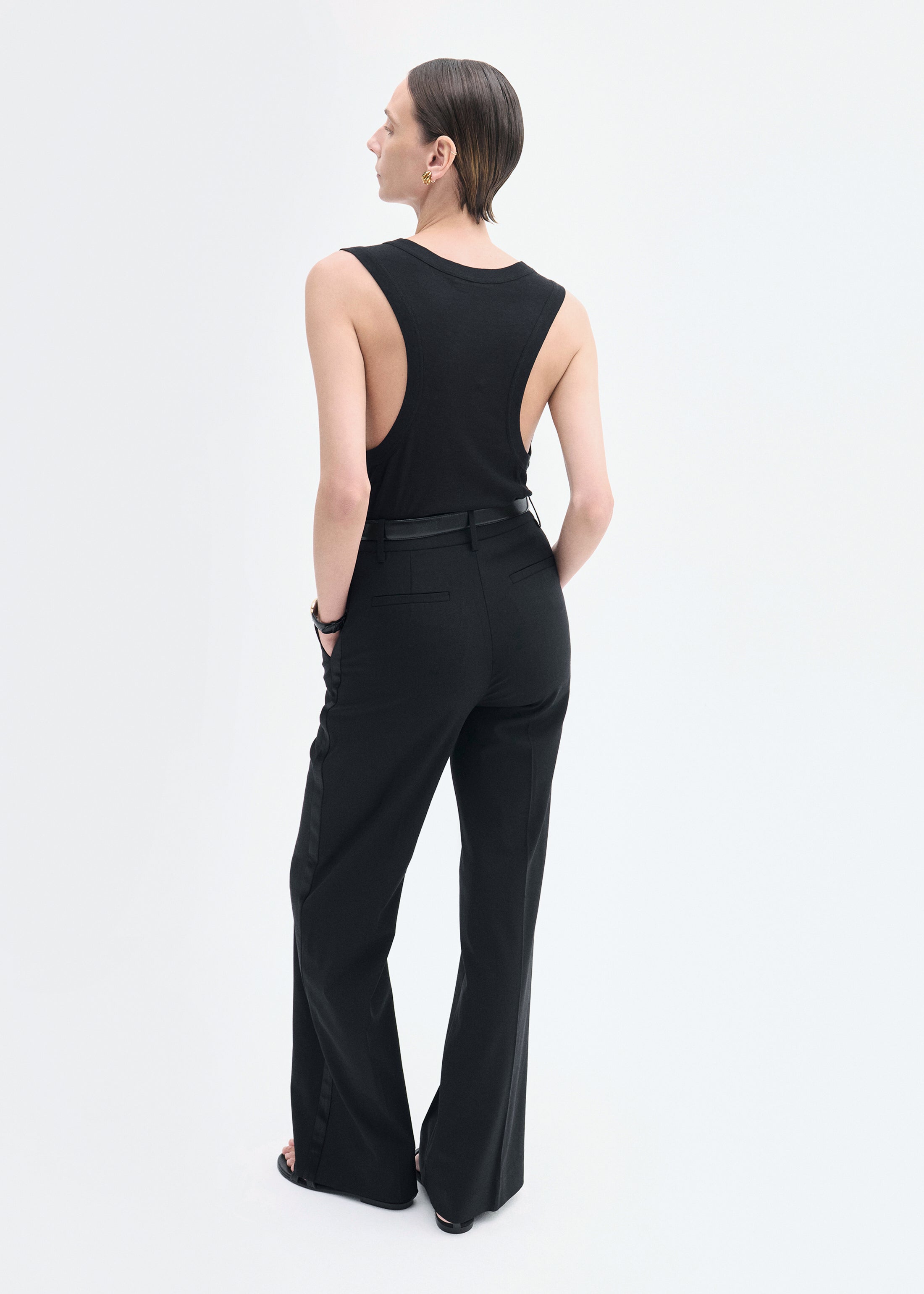 Tuxedo Pant in Wool and Silk - Black