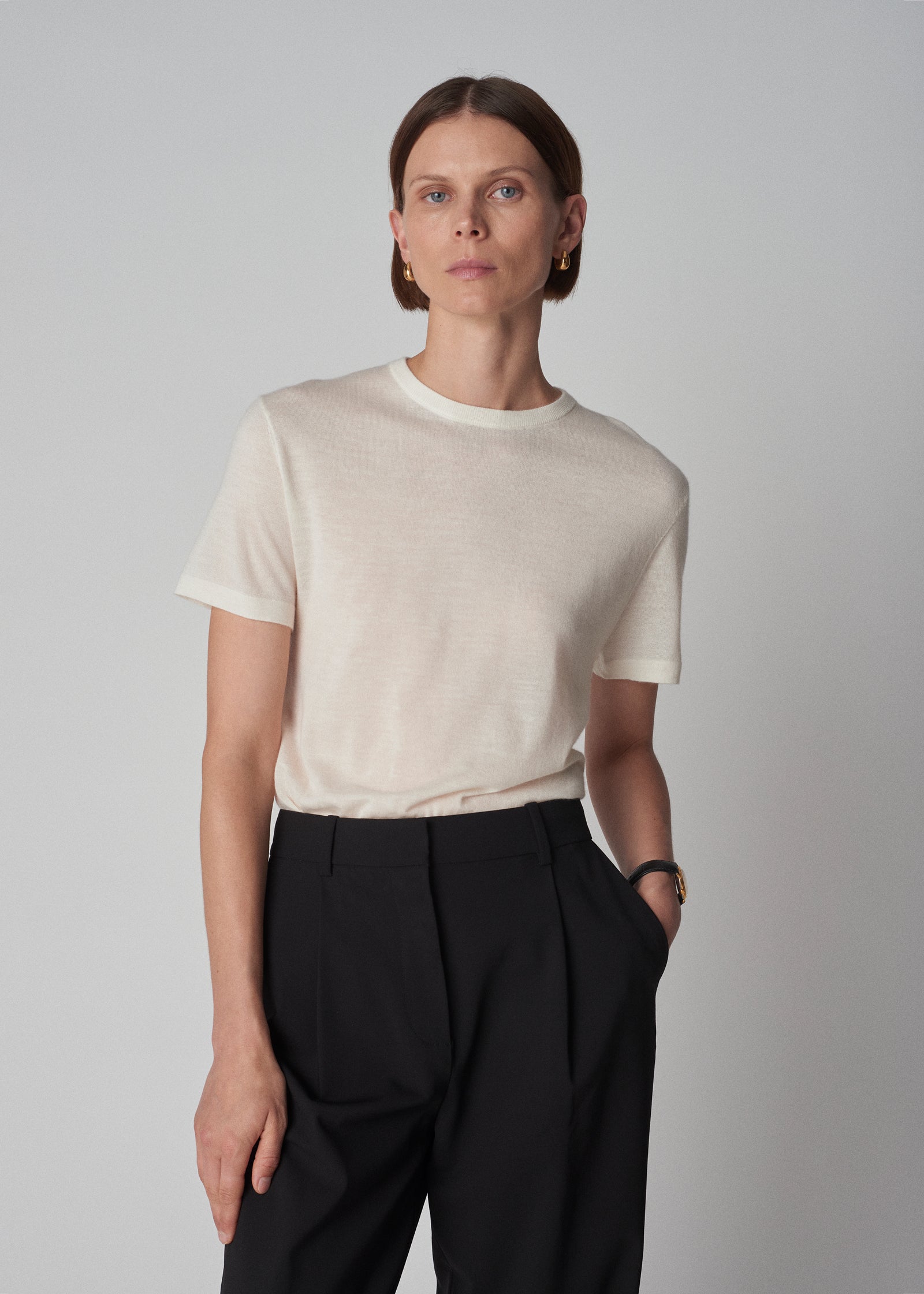 T-Shirt in Fine Cashmere - Ivory - CO Collections