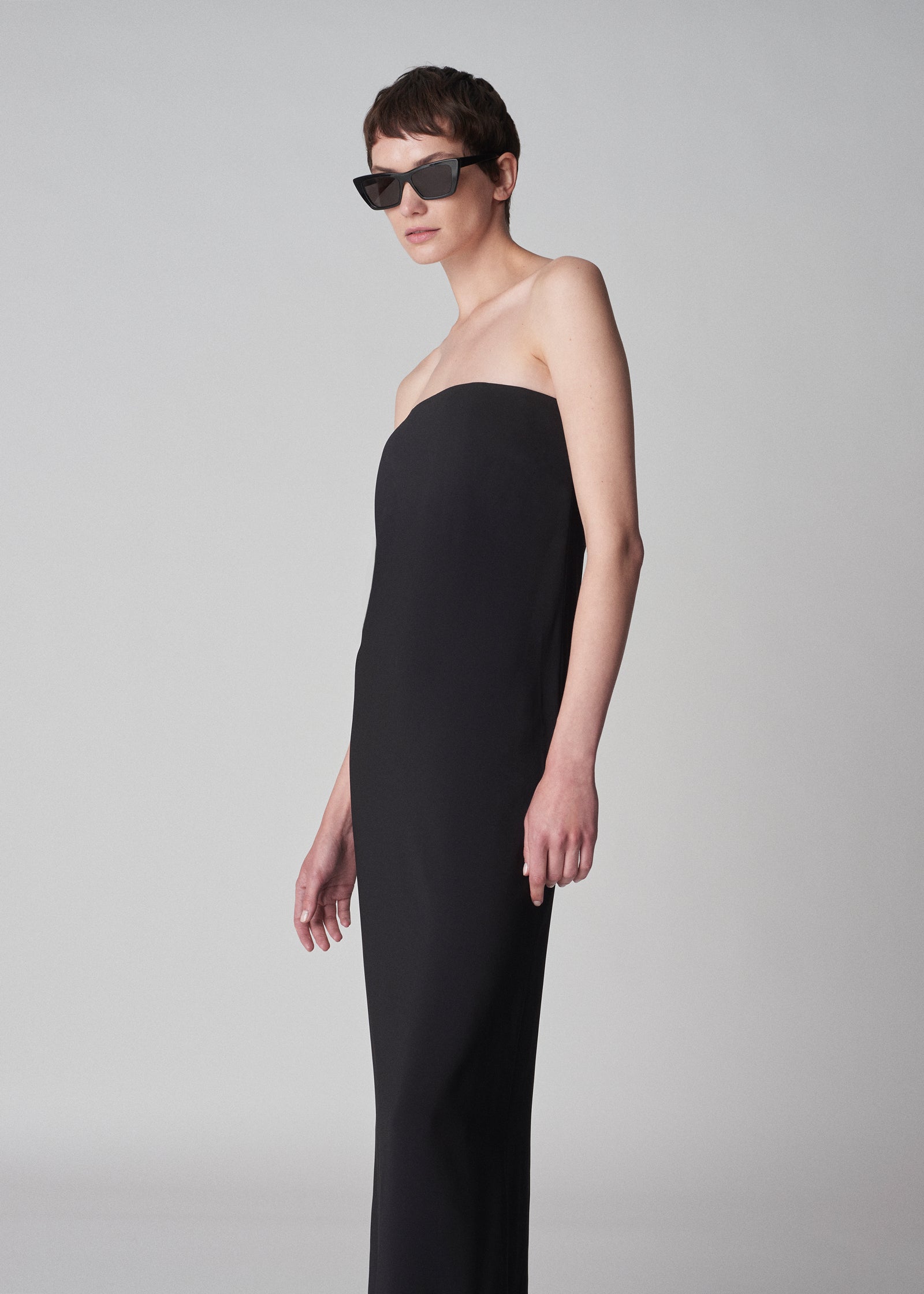 Strapless Column Dress in Viscose Crepe - Black - CO Collections
