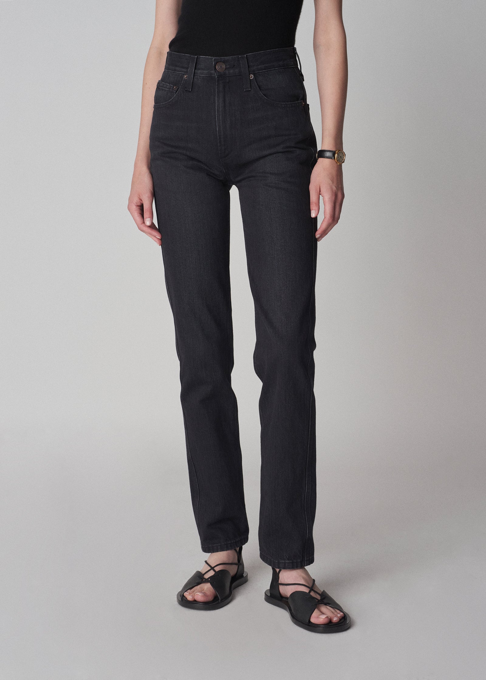 High Rise Jean in Denim - Washed Black - CO Collections