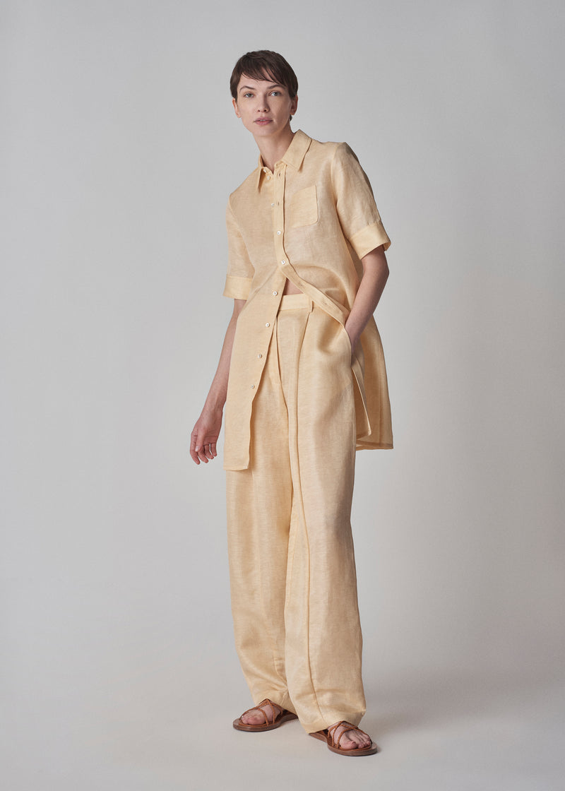 Short Sleeve Shirt Dress in Organza - Custard - CO