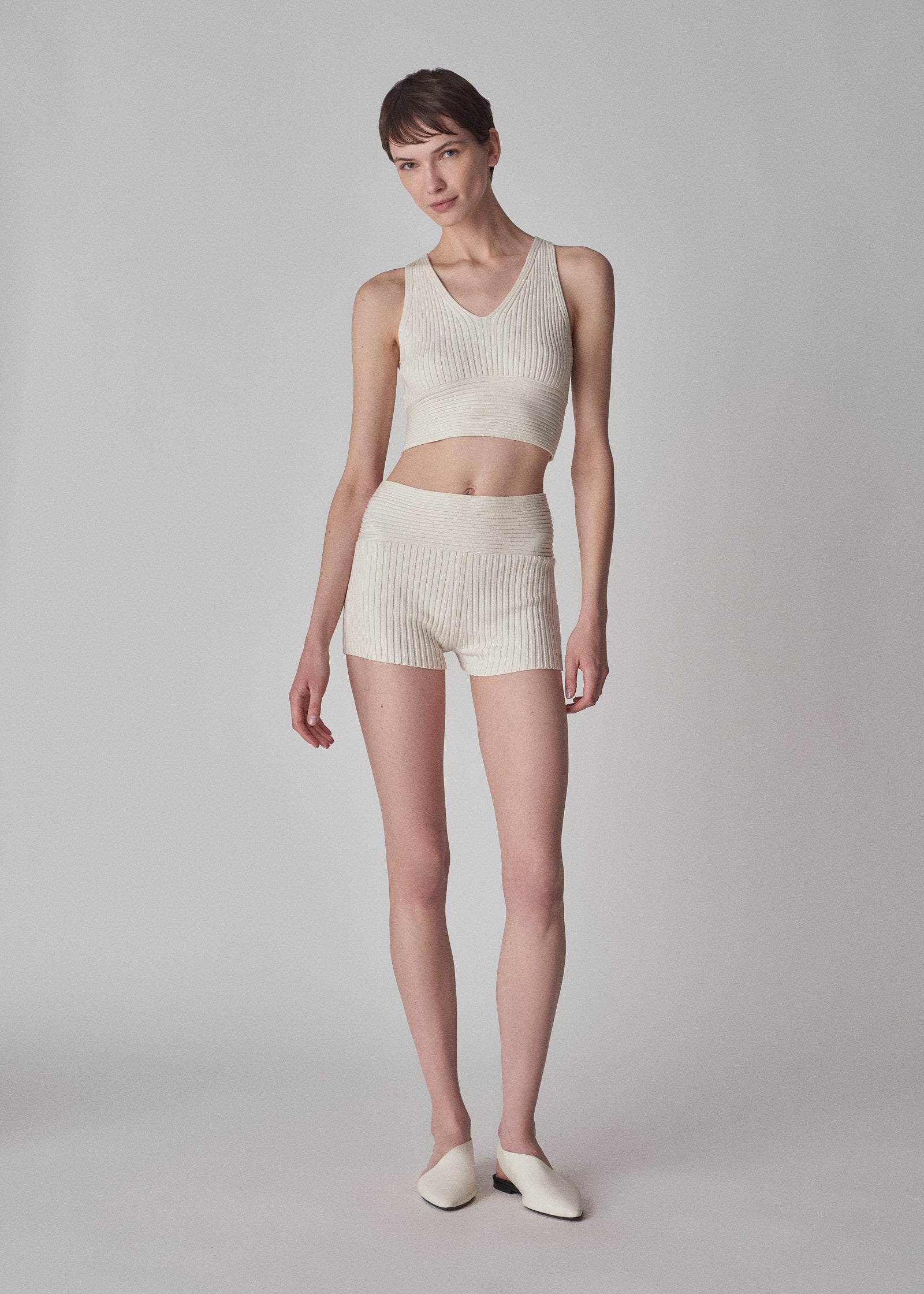 Bralette in Rib Silk Knit - Ivory - CO Collections