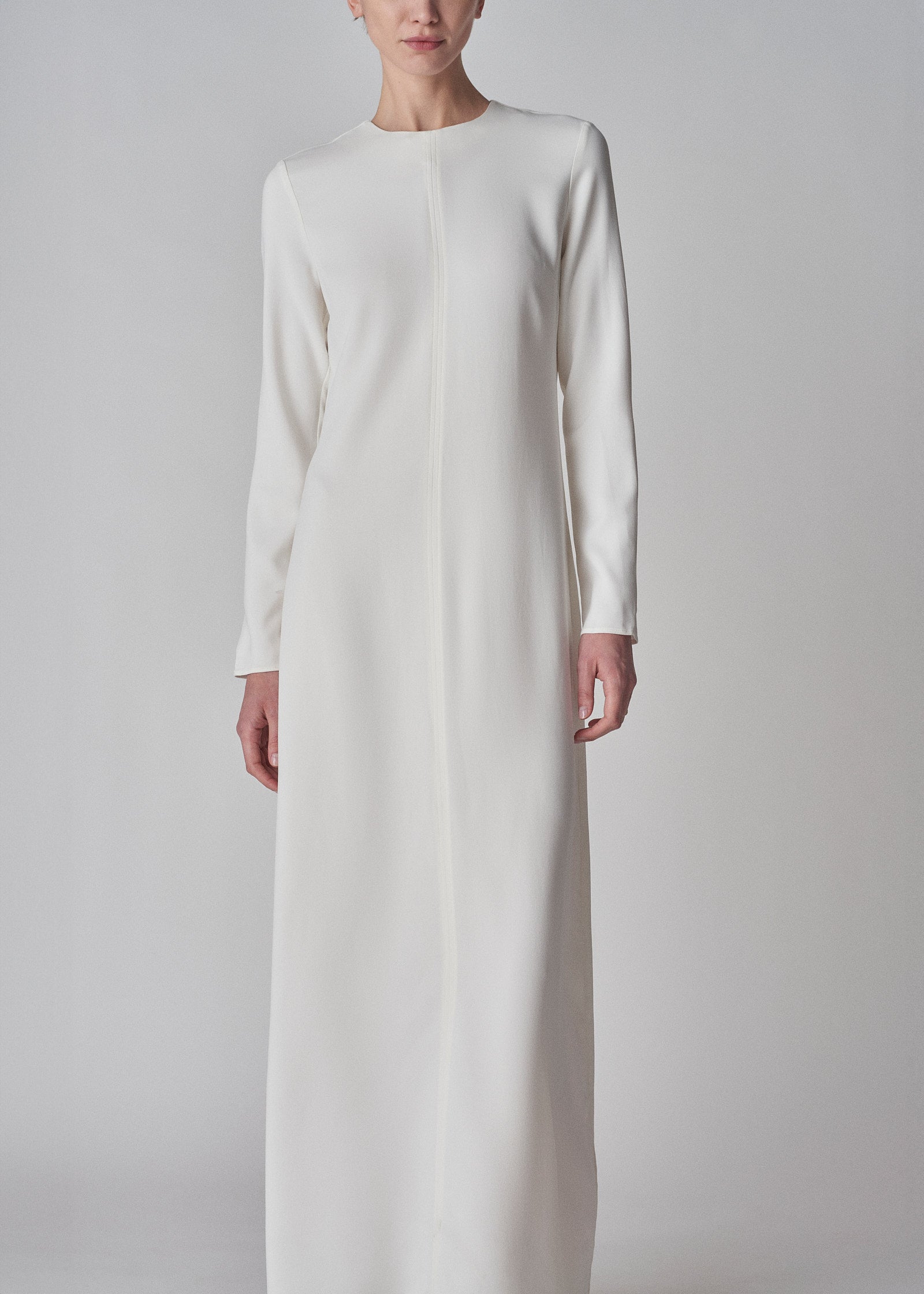 Long Sleeve Column Dress in Viscose Crepe - Ivory - CO Collections