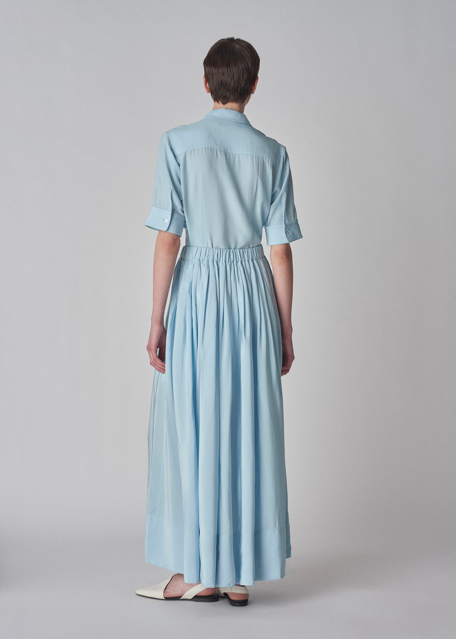 Gathered Skirt in Viscose Habotai - Blue - CO Collections