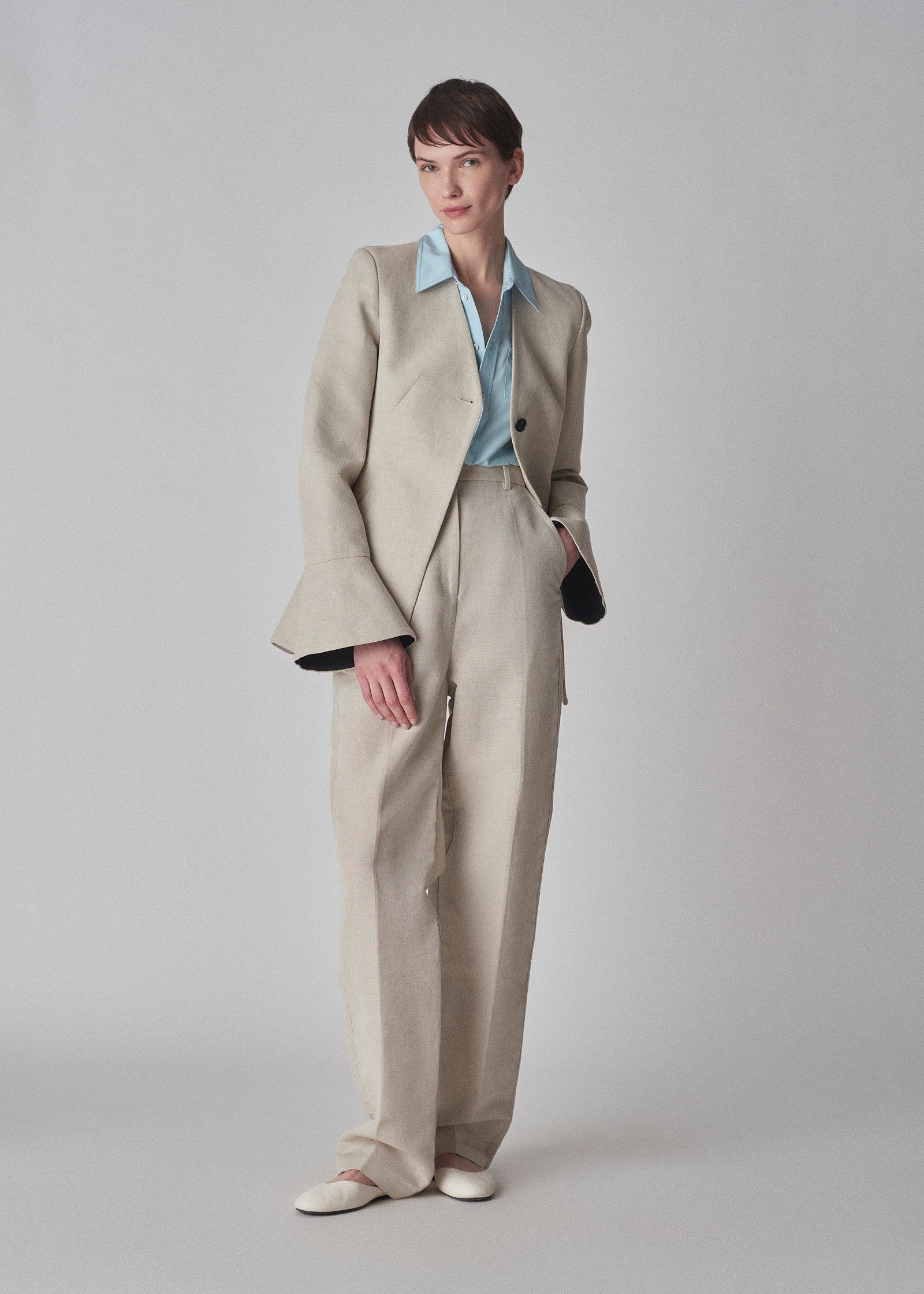 Peplum Cuff Jacket in Linen - Clay - CO Collections