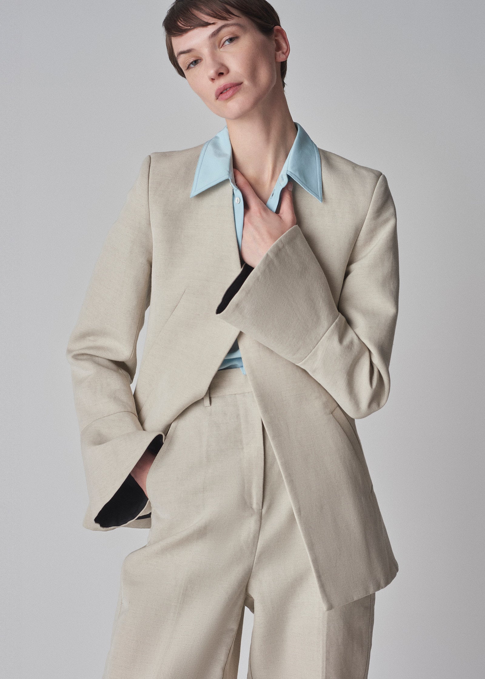 Peplum Cuff Jacket in Linen - Clay - CO Collections