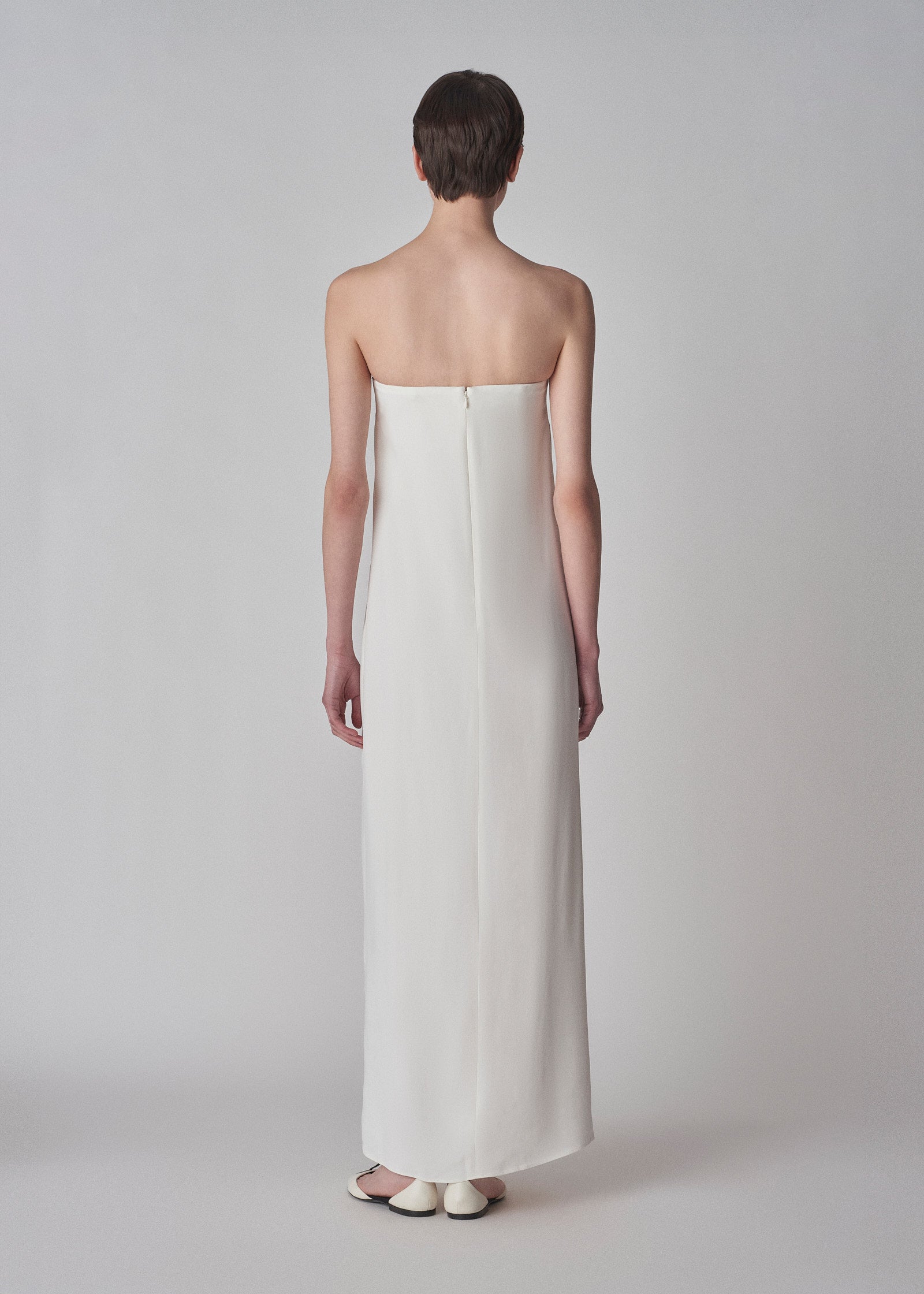 Strapless Column Dress in Viscose Crepe - Ivory - CO Collections