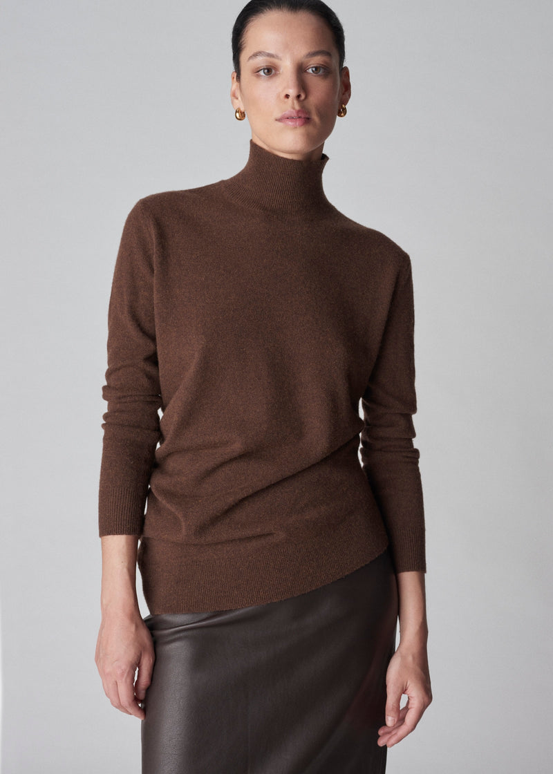 Draped Turtleneck Top in Cashmere - Brown - CO