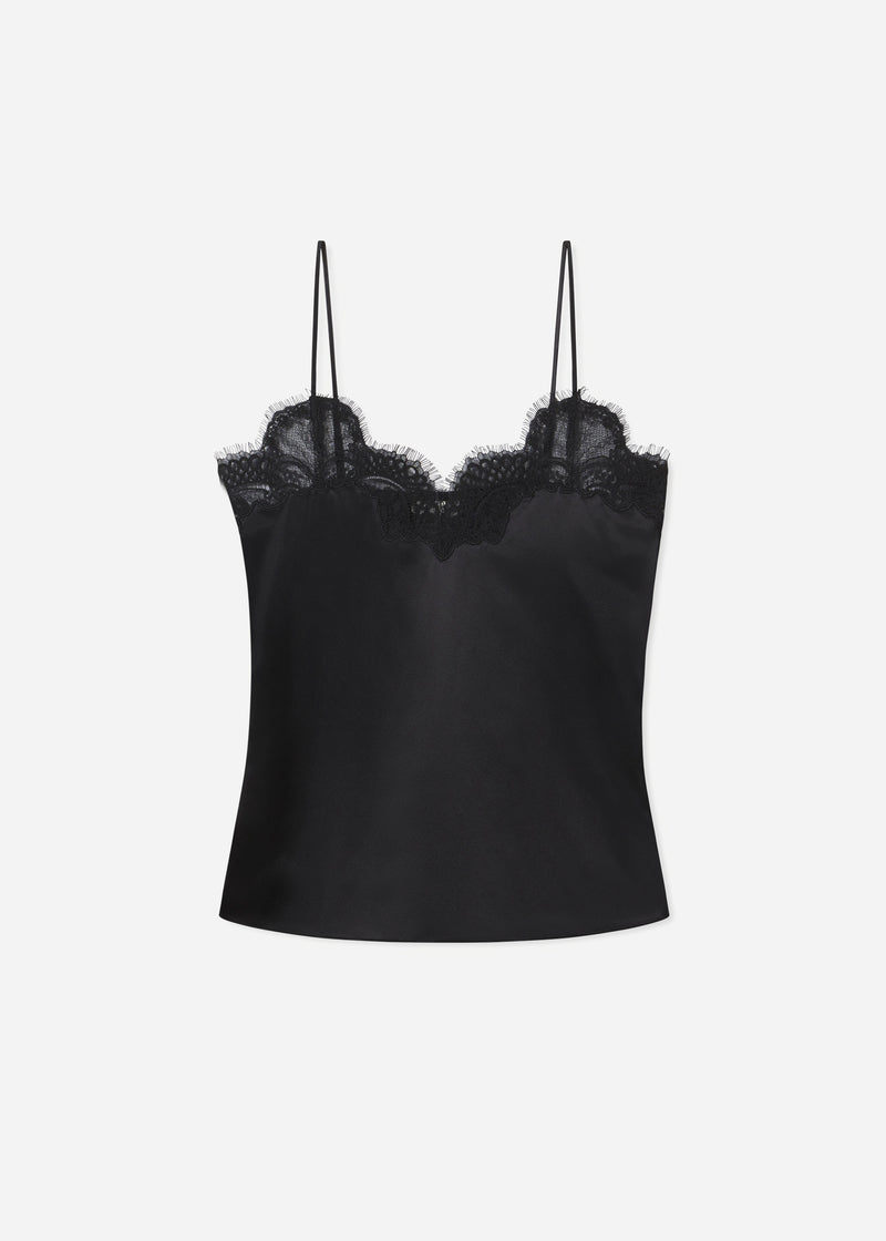 Lace Camisole in Silk Satin - Black - CO