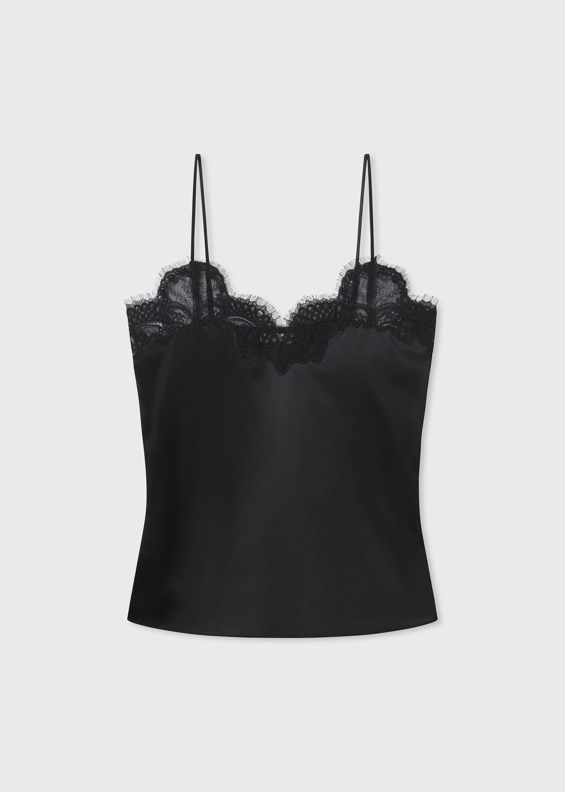 Lace Camisole in Silk Satin - Black