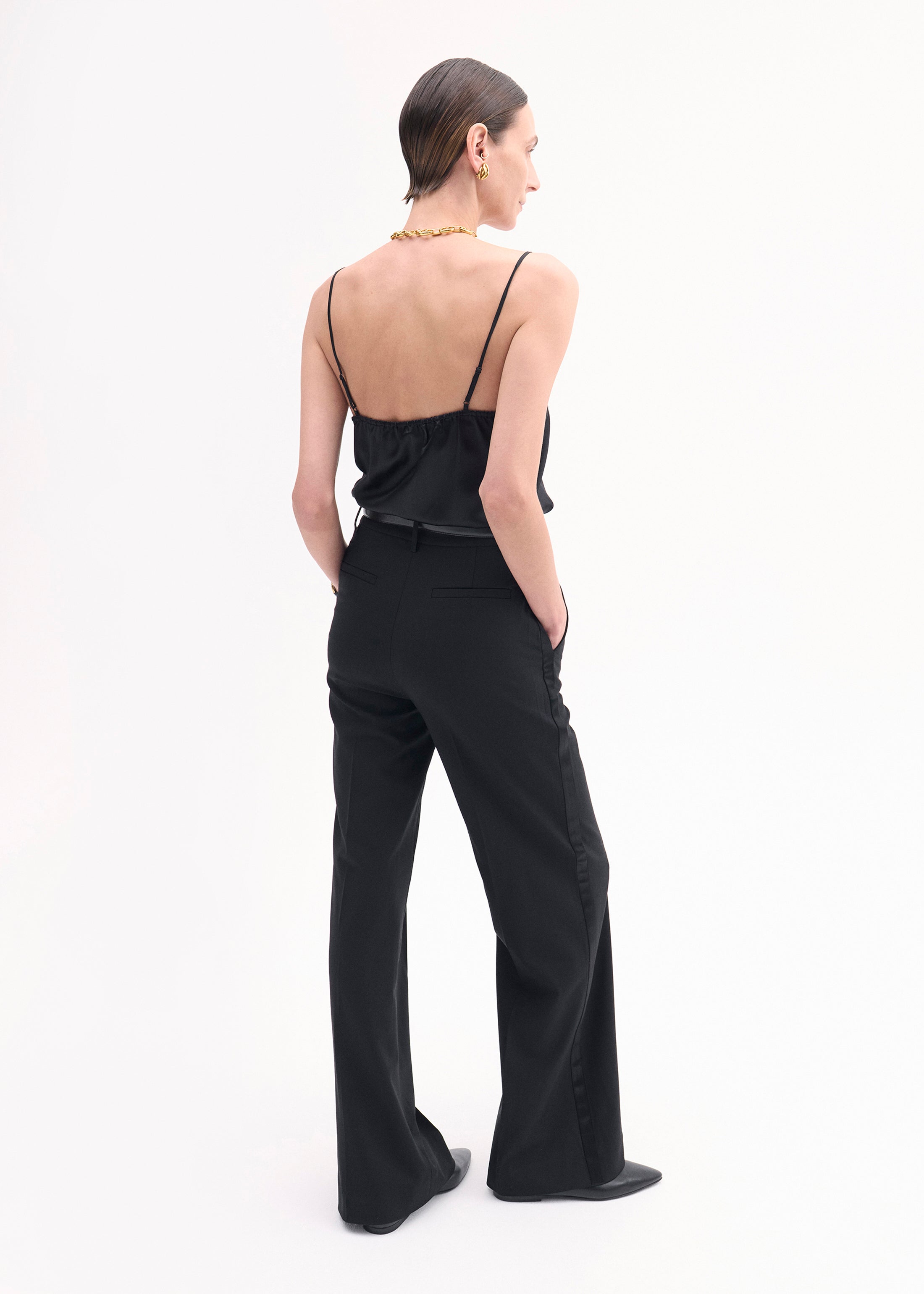 Lace Camisole in Silk Satin - Black