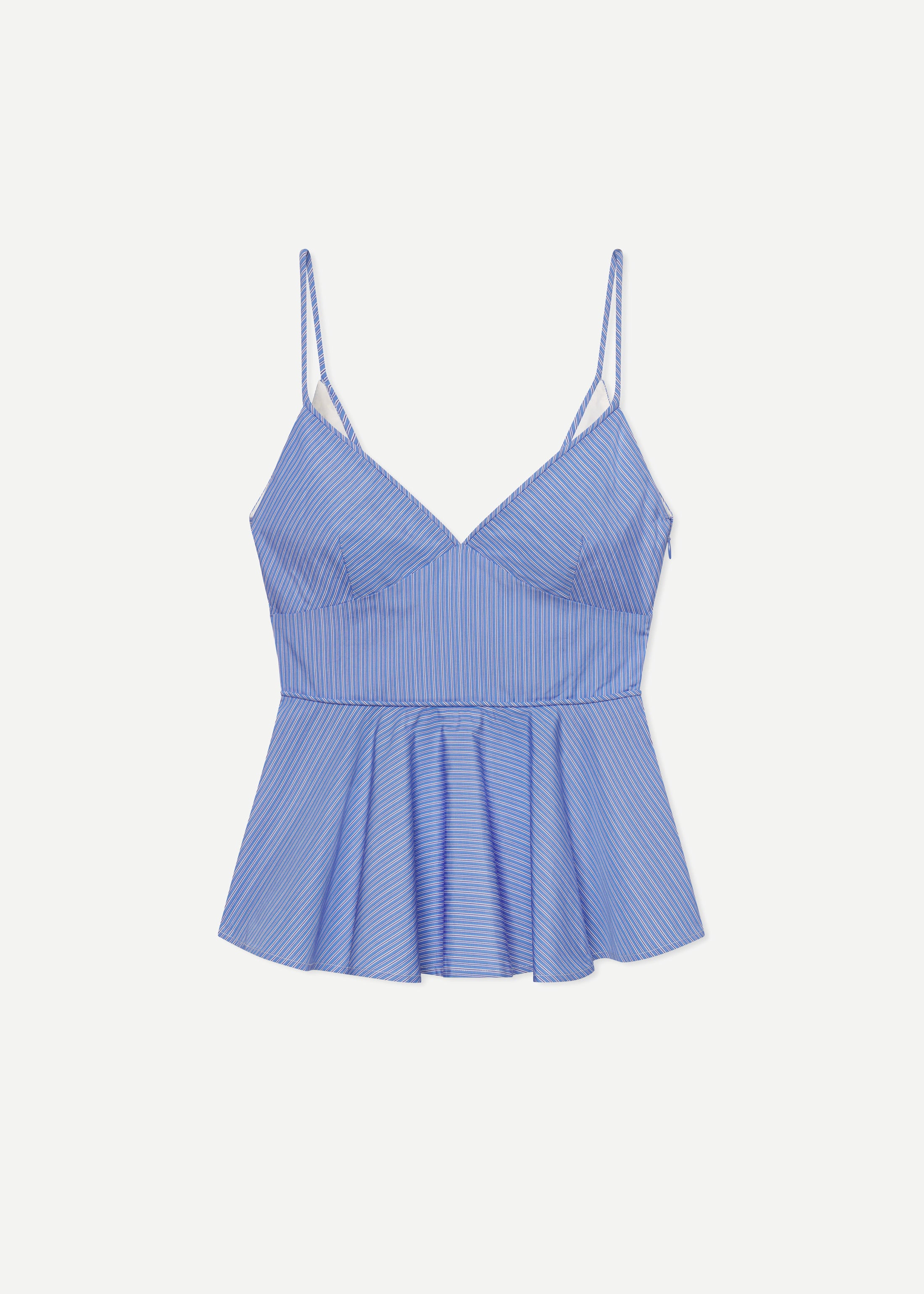 Peplum Camisole in Striped Poplin - Blue Multi