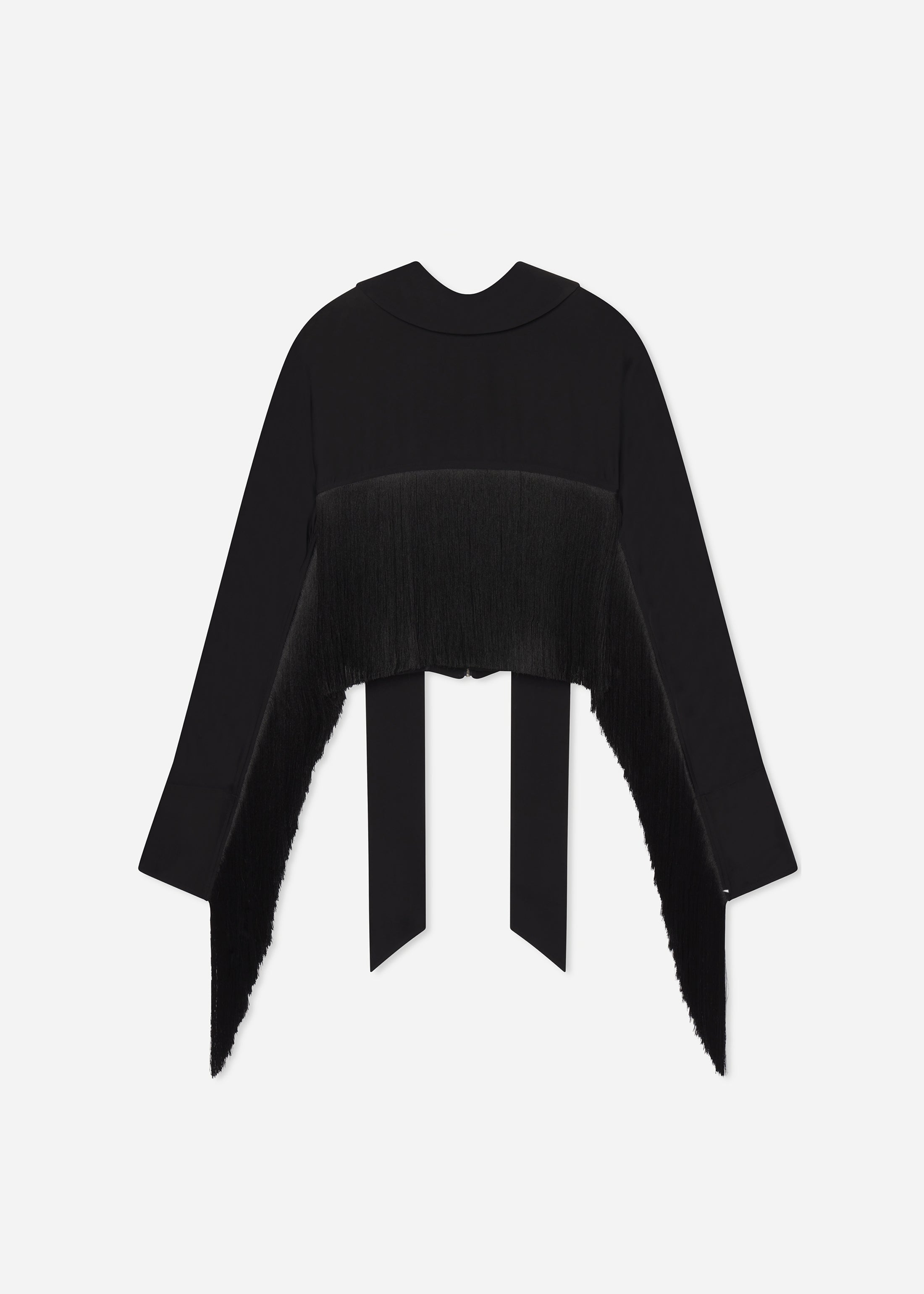 Fringe Satin Cape Top - Black