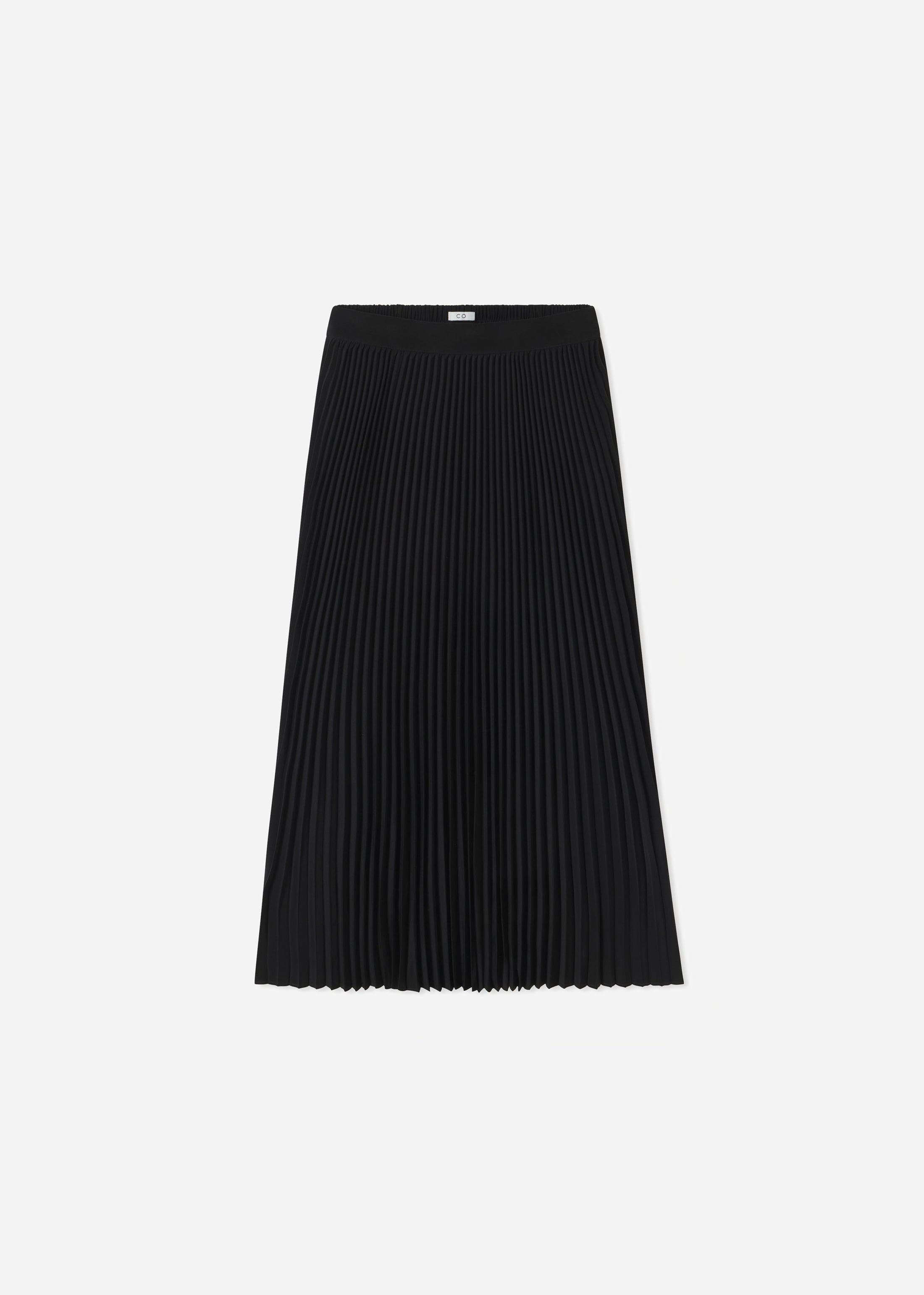 Pleated Elastic Waist Skirt in Stretch Crepe - Black