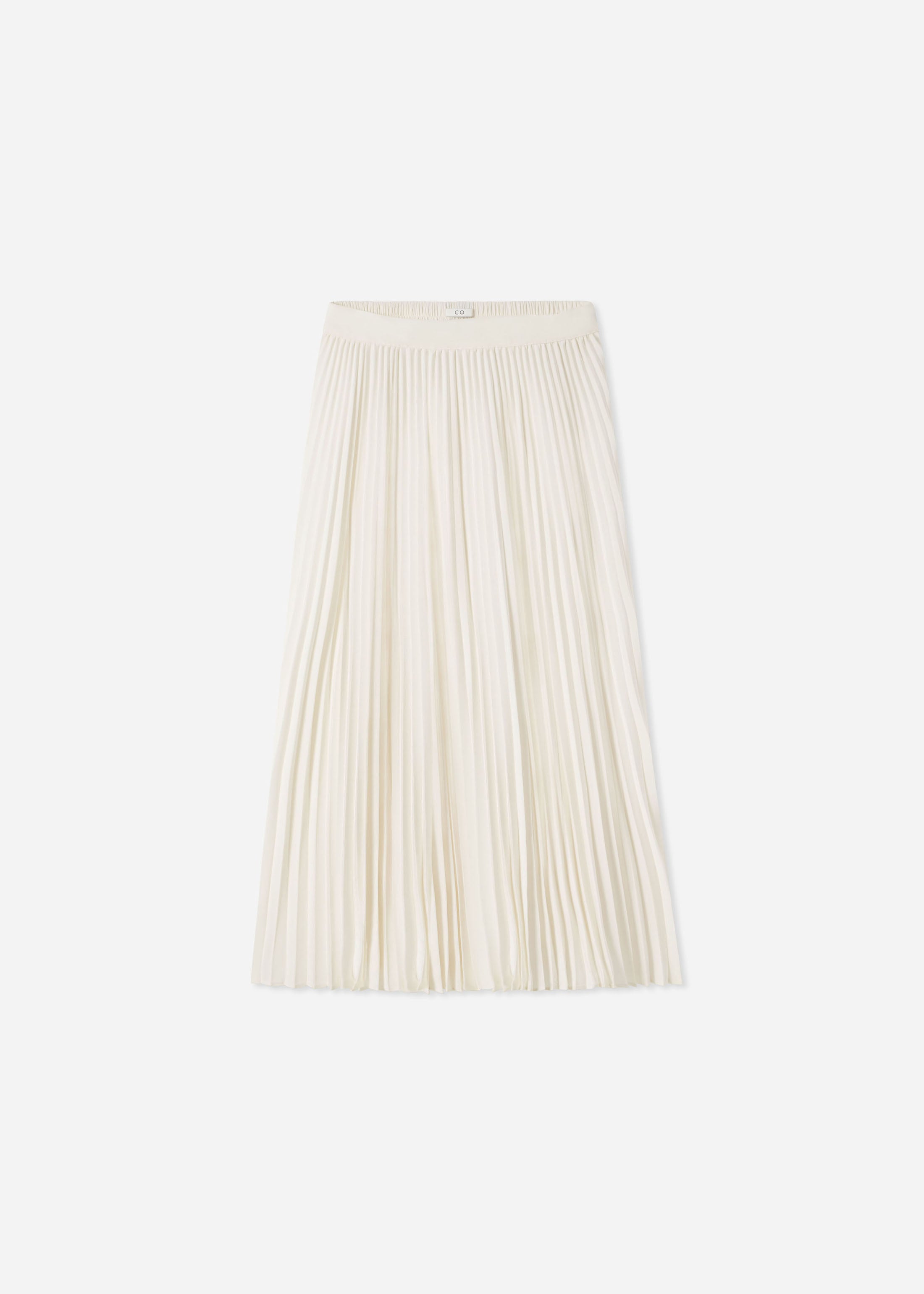 Pleated Elastic Waist Skirt in Stretch Crepe - Ivory