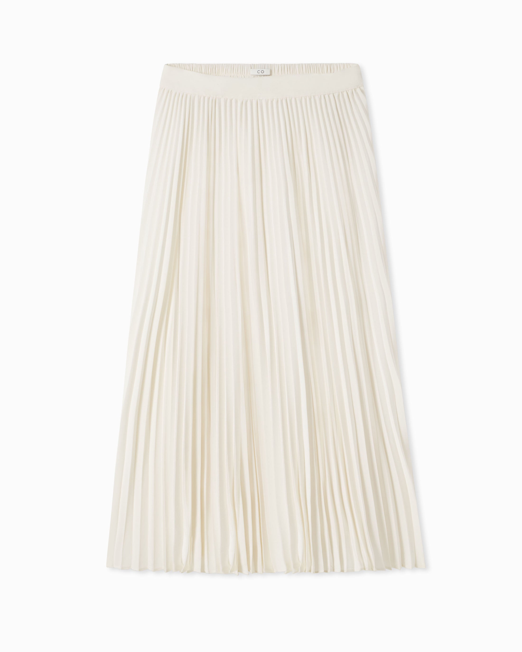 Pleated Elastic Waist Skirt in Stretch Crepe - Ivory