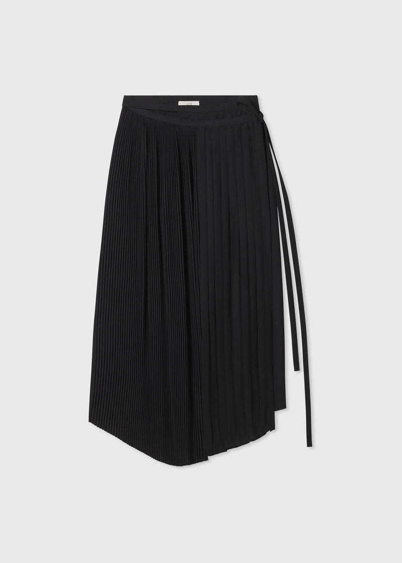 Pleated Wrap  Skirt in Crepe - Black - CO