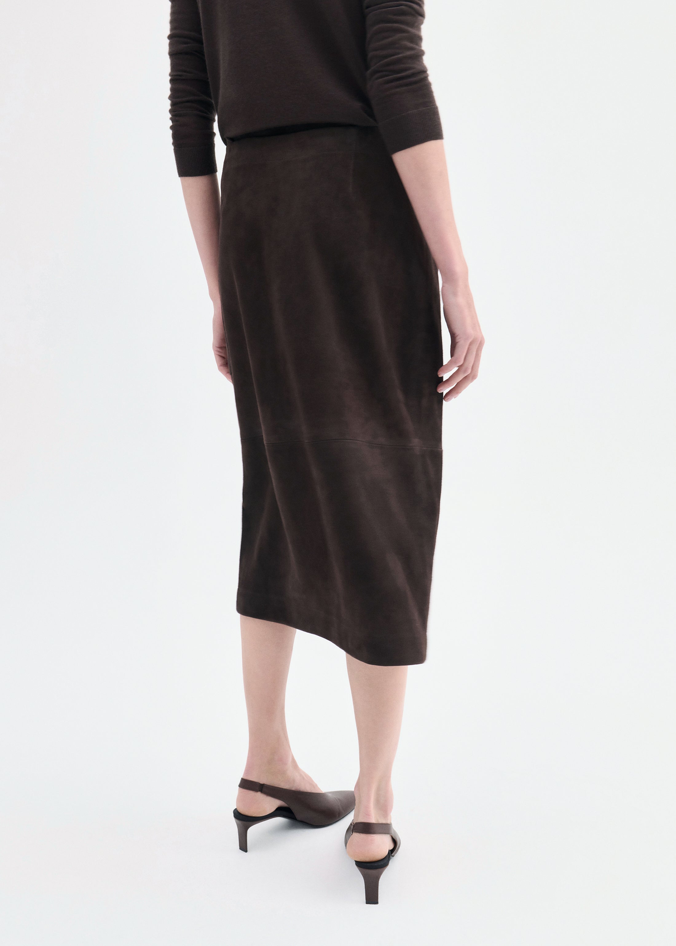 Wrap Skirt in Suede - Chocolate