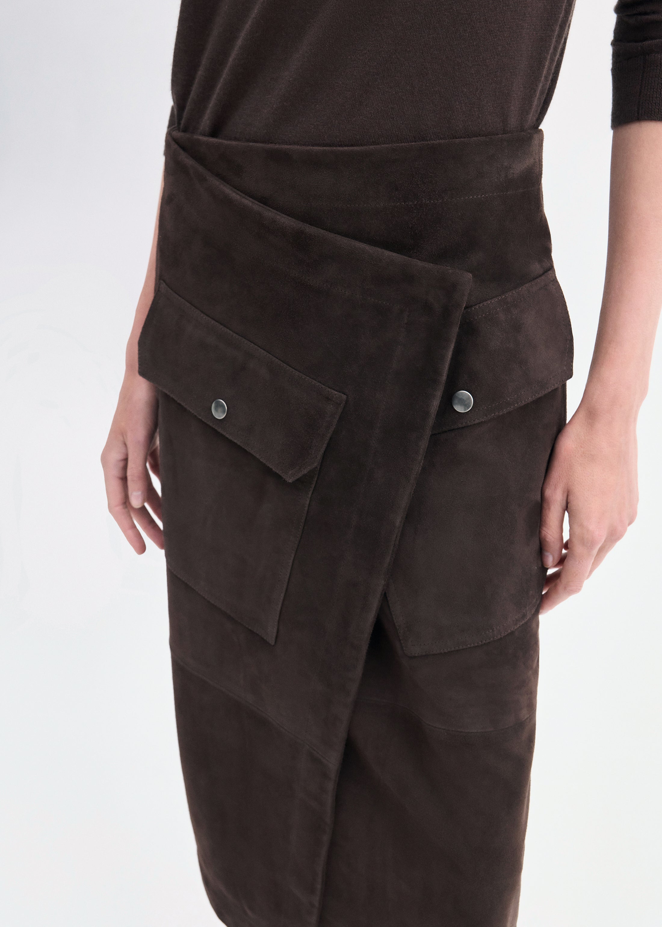 Wrap Skirt in Suede - Chocolate