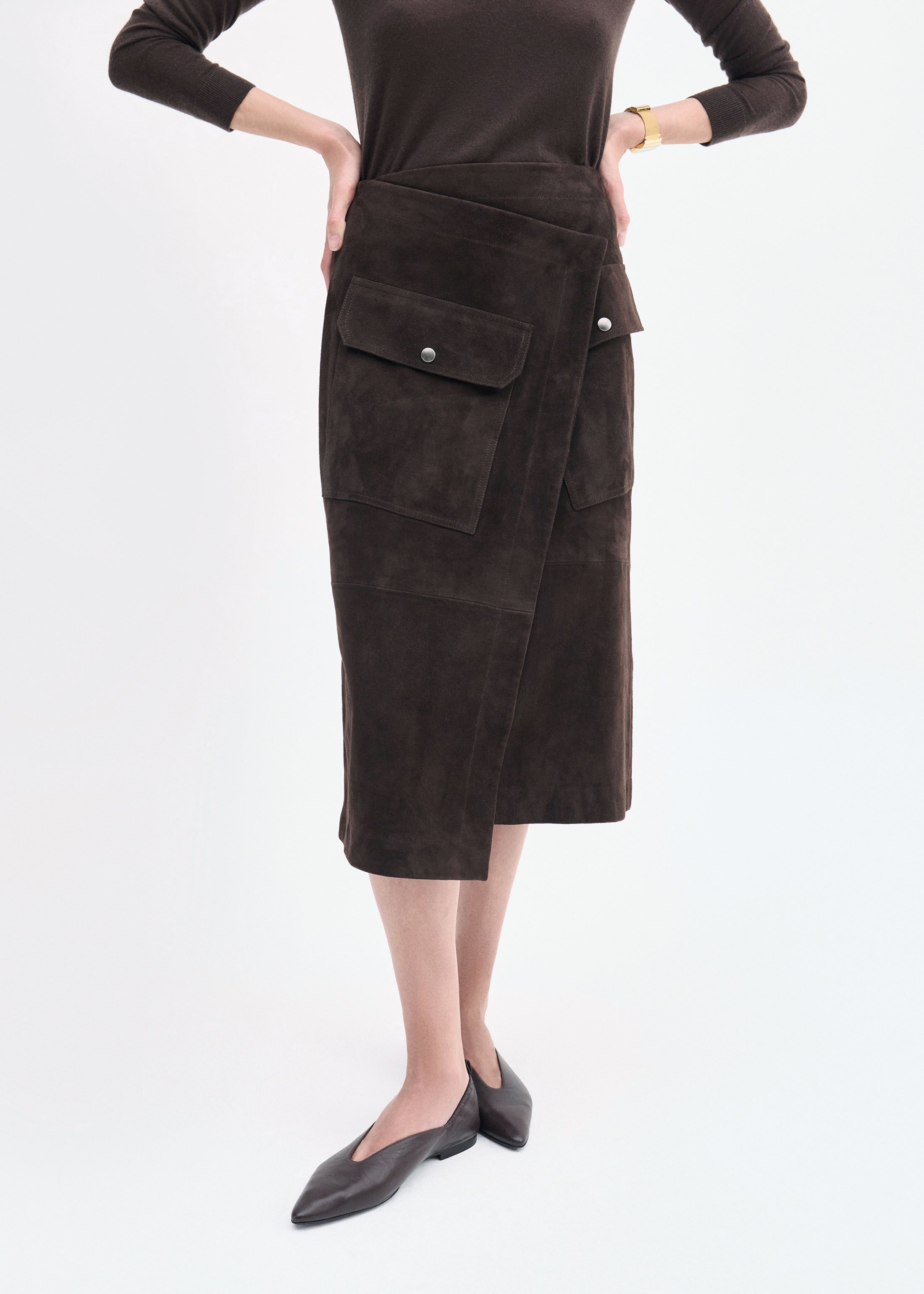 Wrap Skirt in Suede - Chocolate
