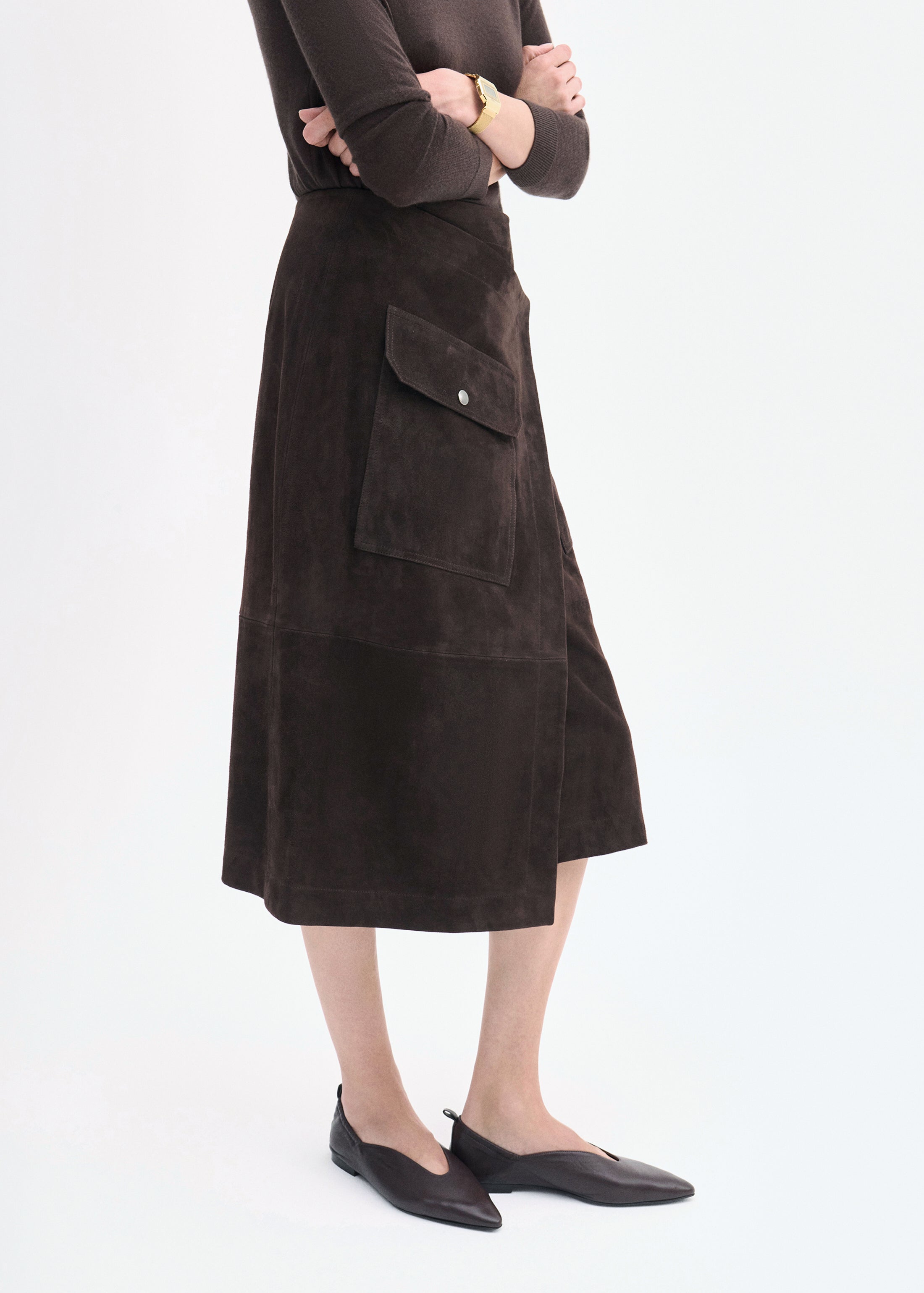 Wrap Skirt in Suede - Chocolate