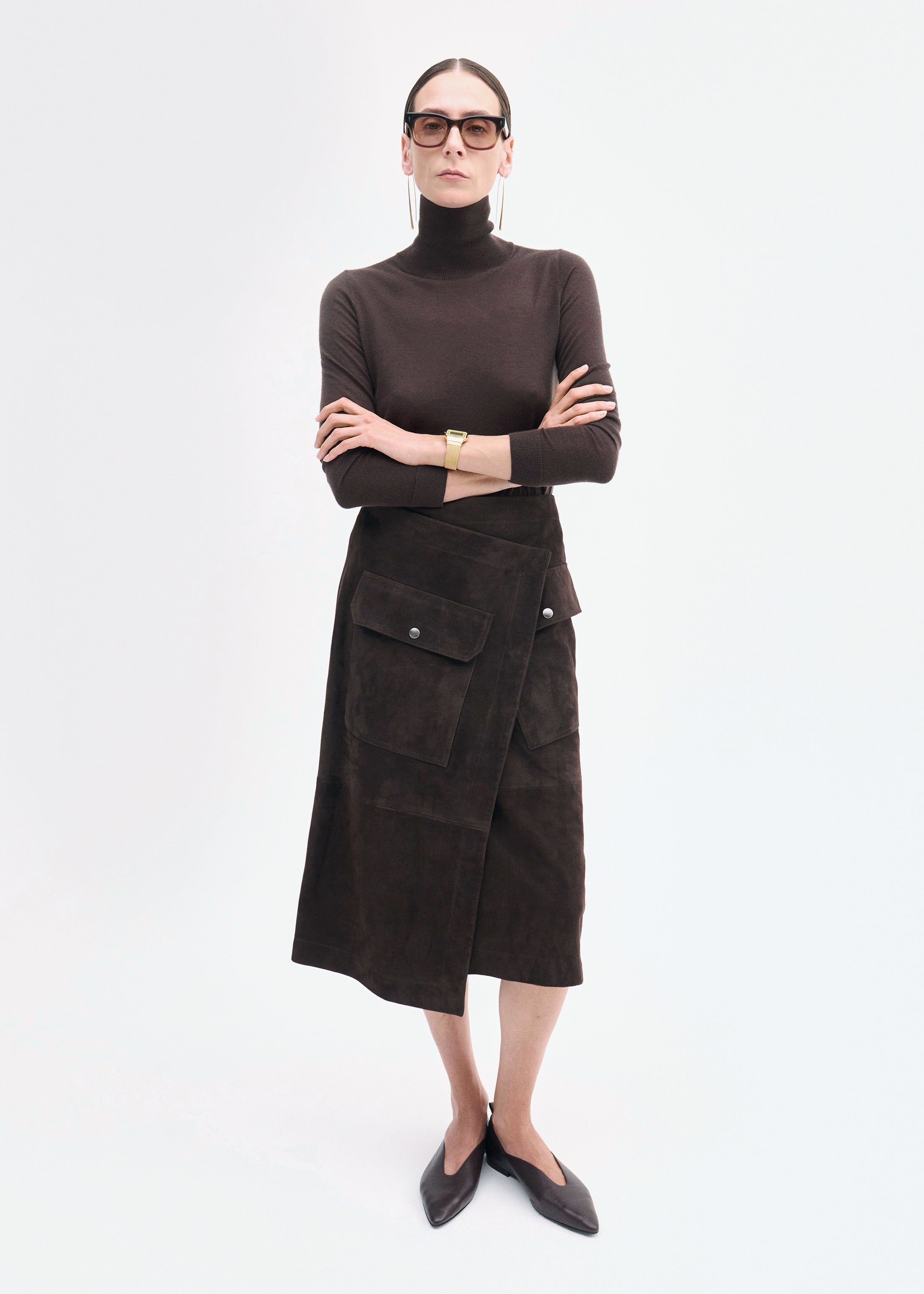 Wrap Skirt in Suede - Chocolate
