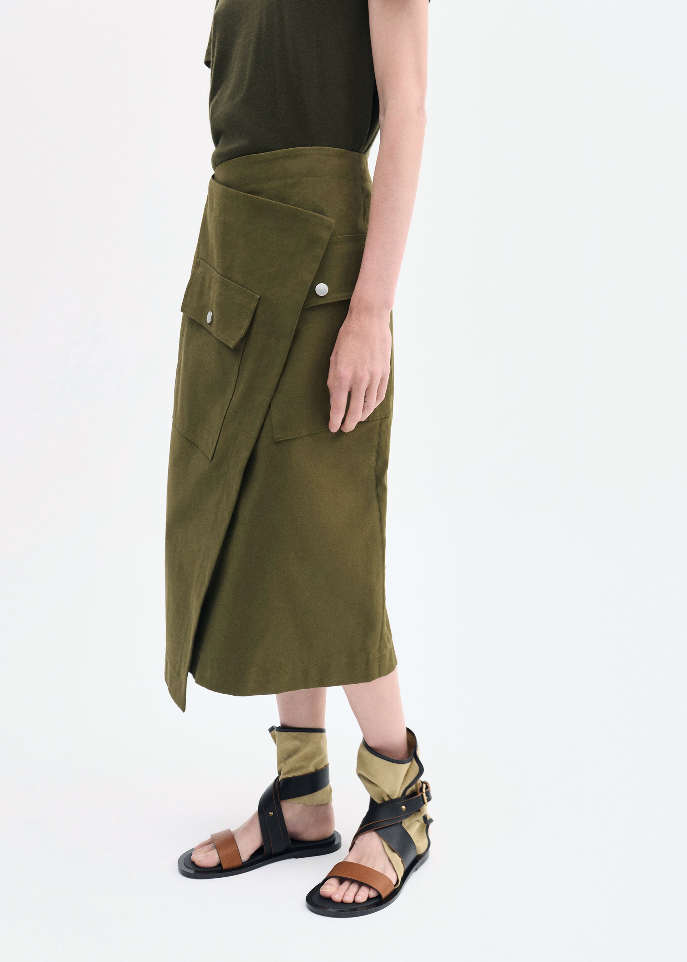 Wrap Skirt in Brushed Cotton - Olive