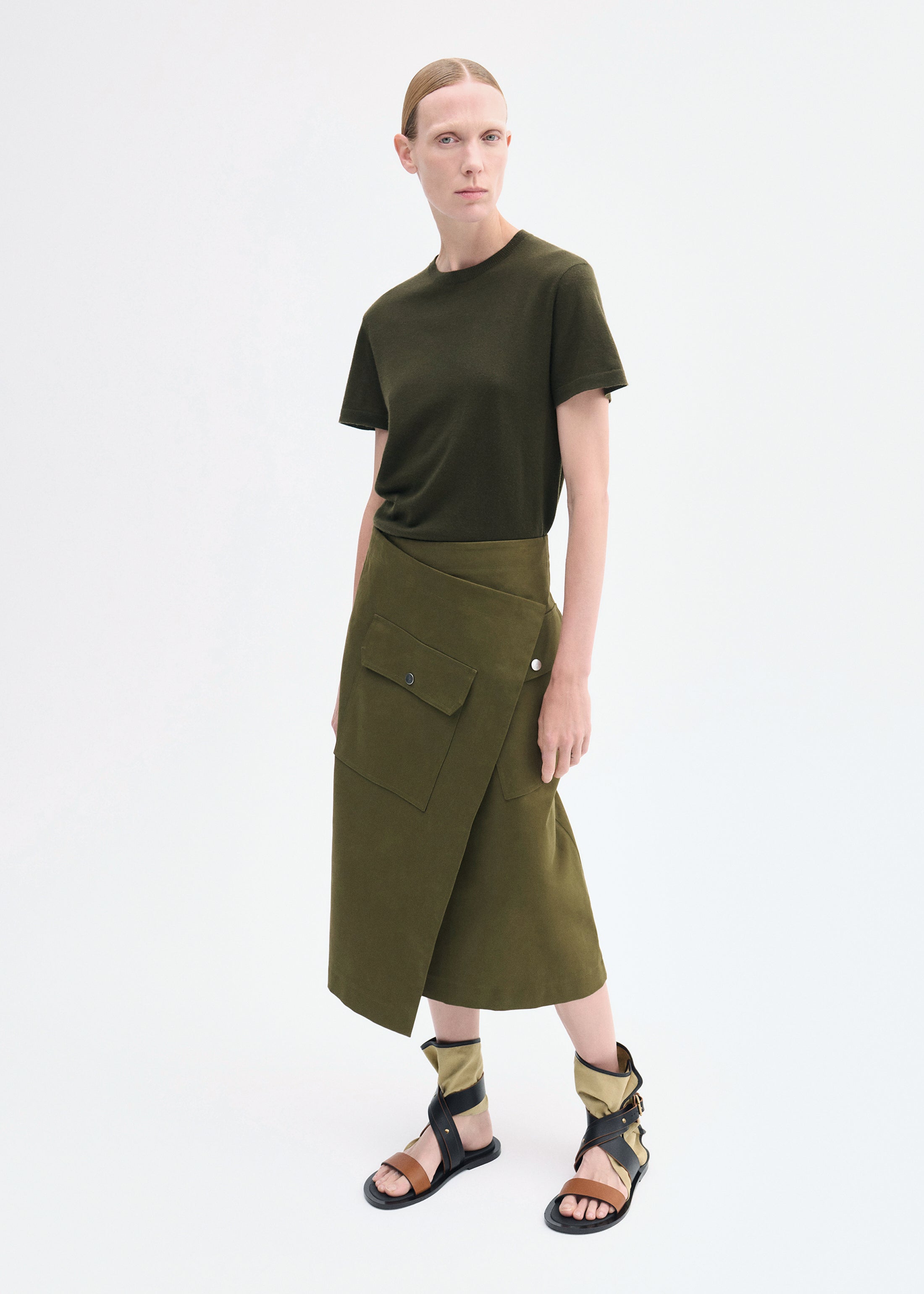 Wrap Skirt in Brushed Cotton - Olive