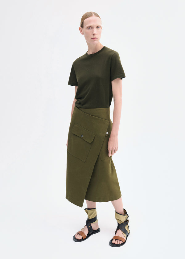 Wrap Skirt in Brushed Cotton - Olive - CO