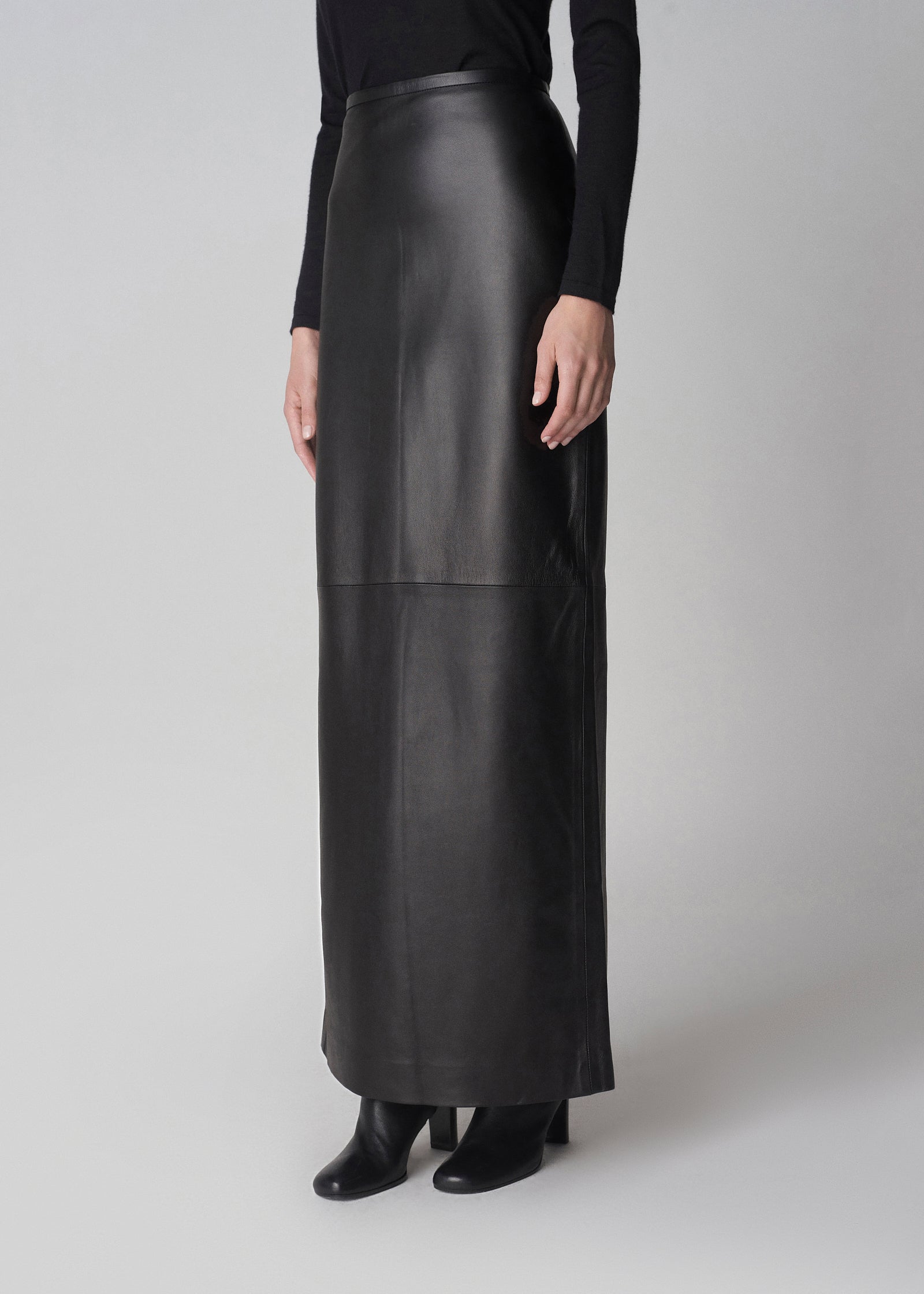 Full Length Skirt in Leather  - Black - CO Collections