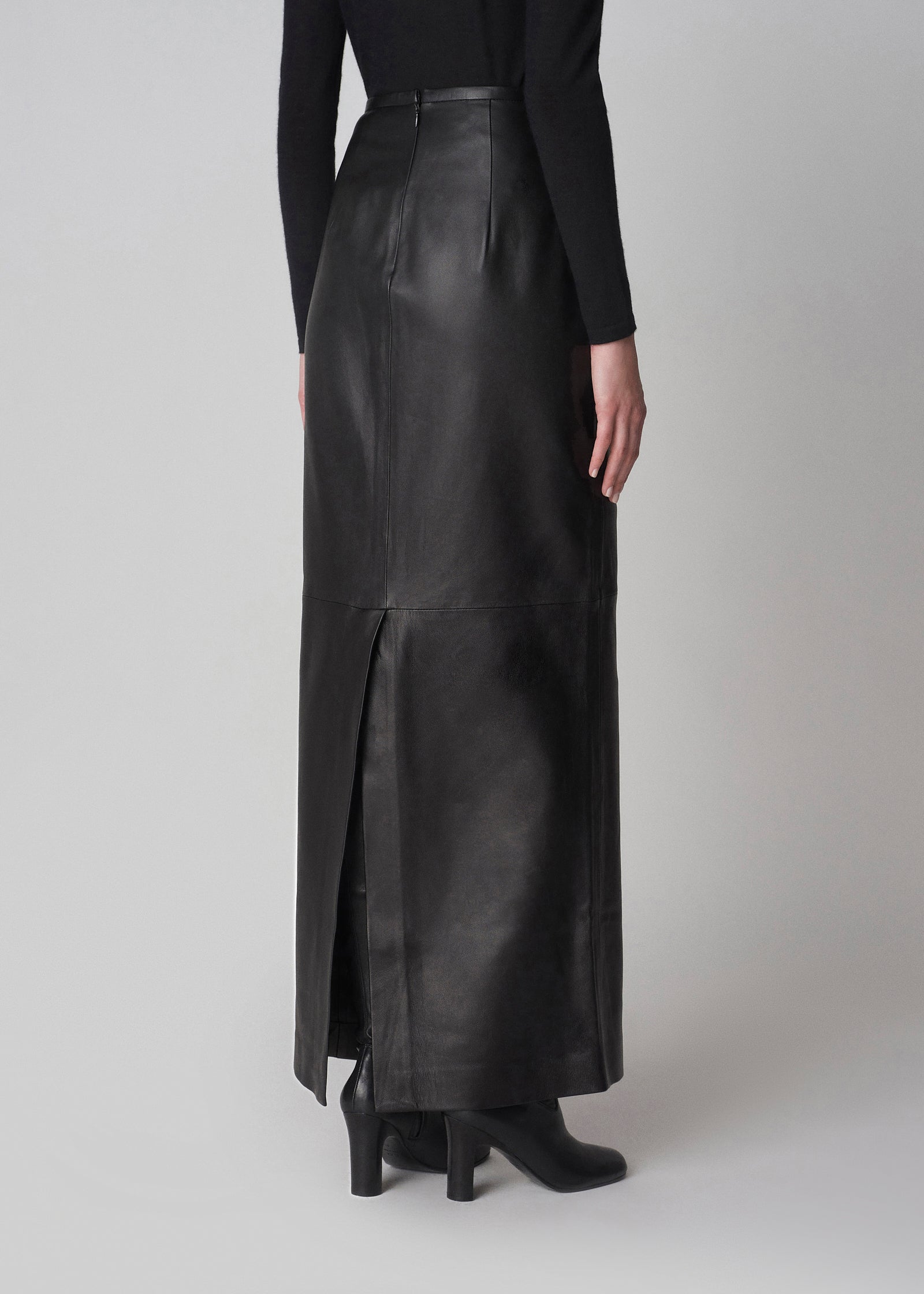 Full Length Skirt in Leather  - Black - CO Collections