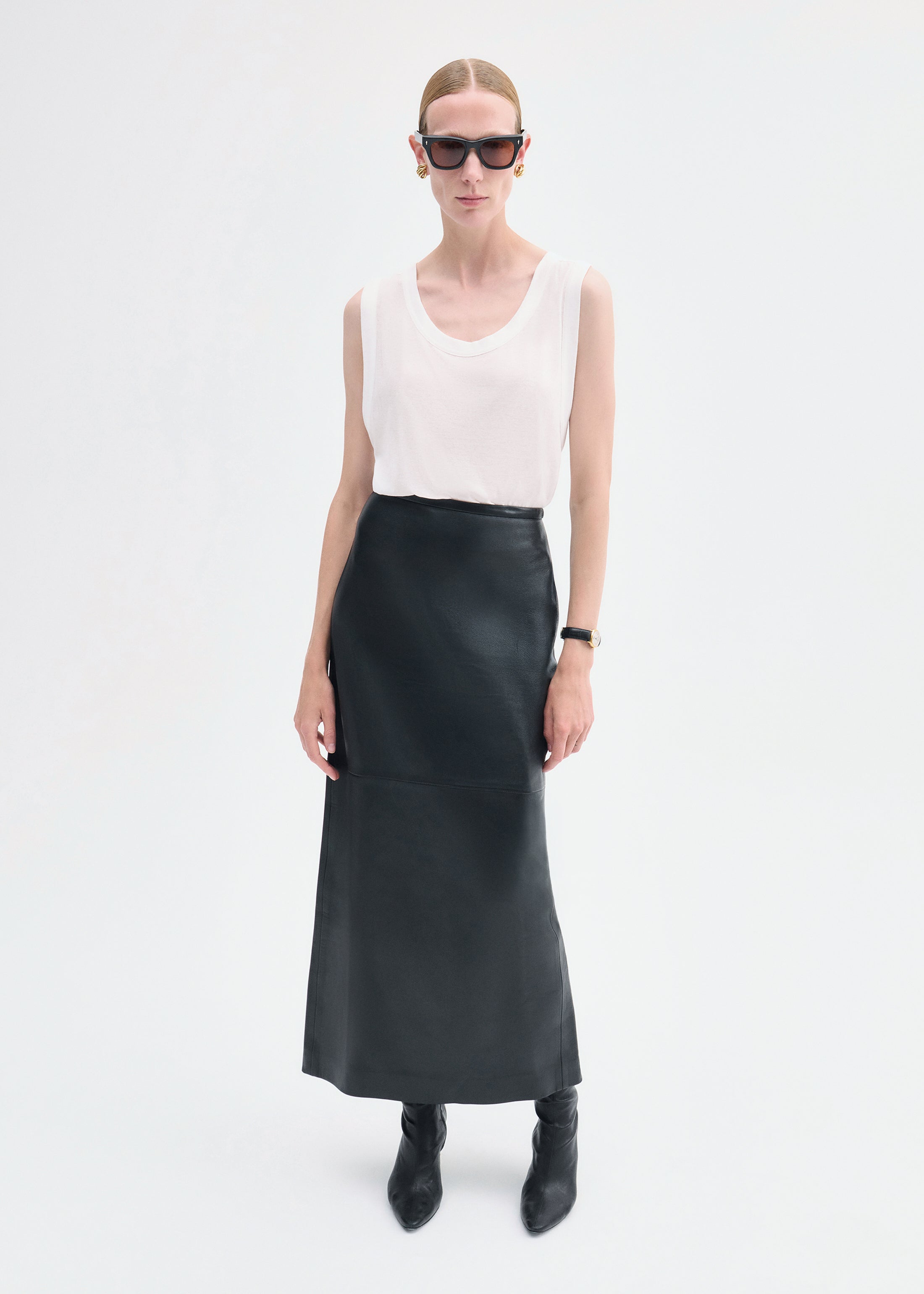 Full-Length Pencil Skirt in Leather - Black