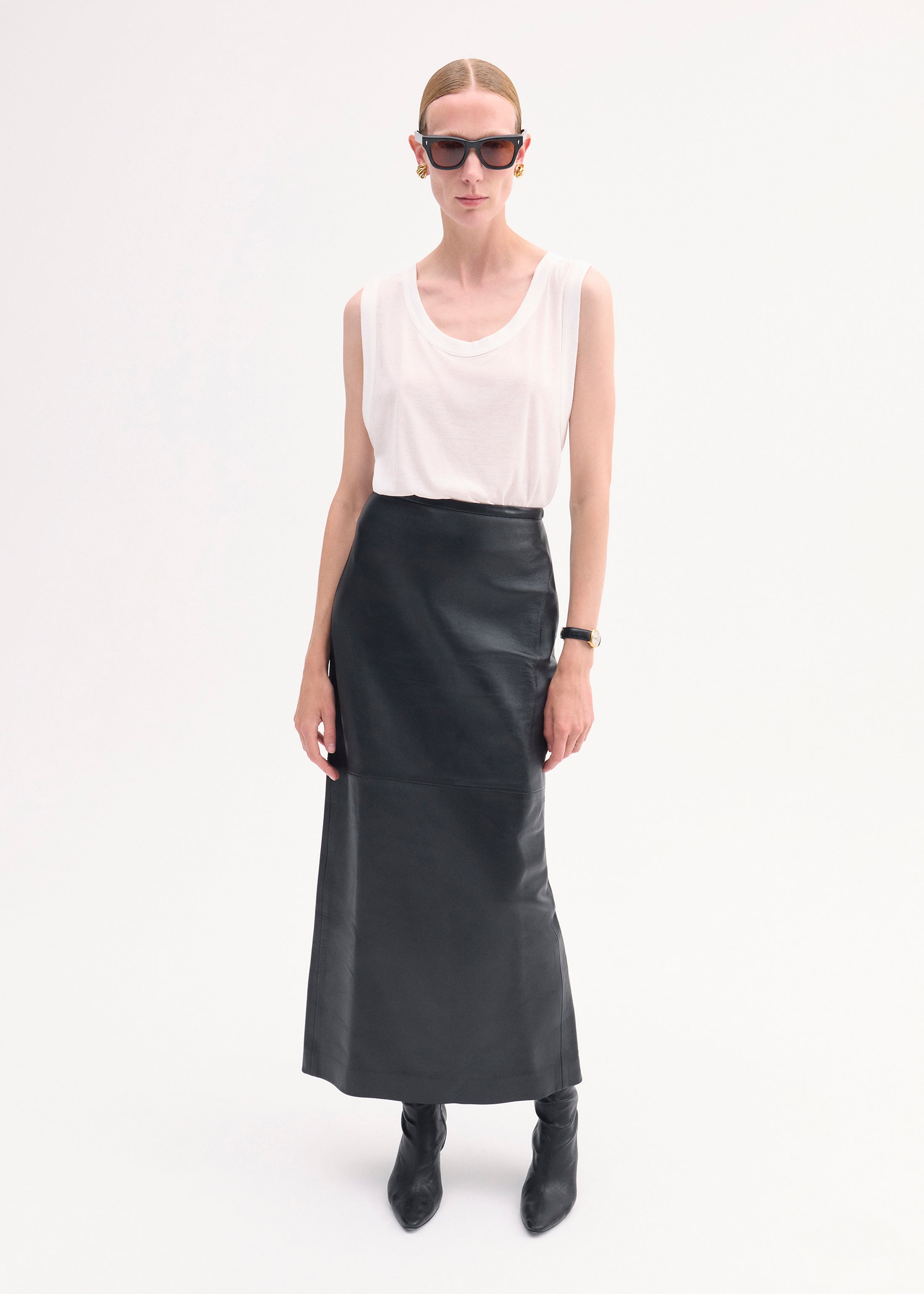 Full Length Skirt in Leather - Black