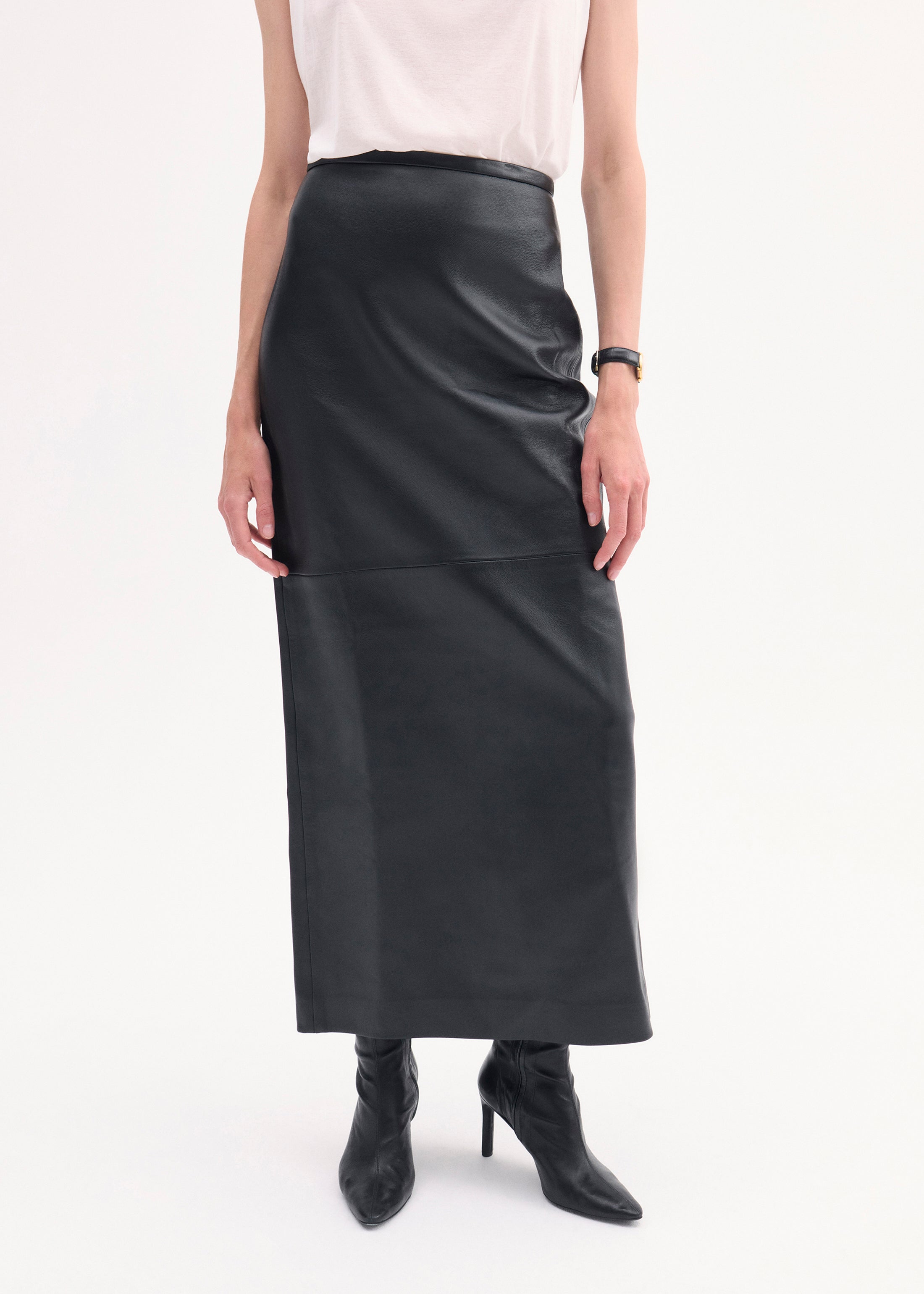 Full Length Skirt in Leather - Black