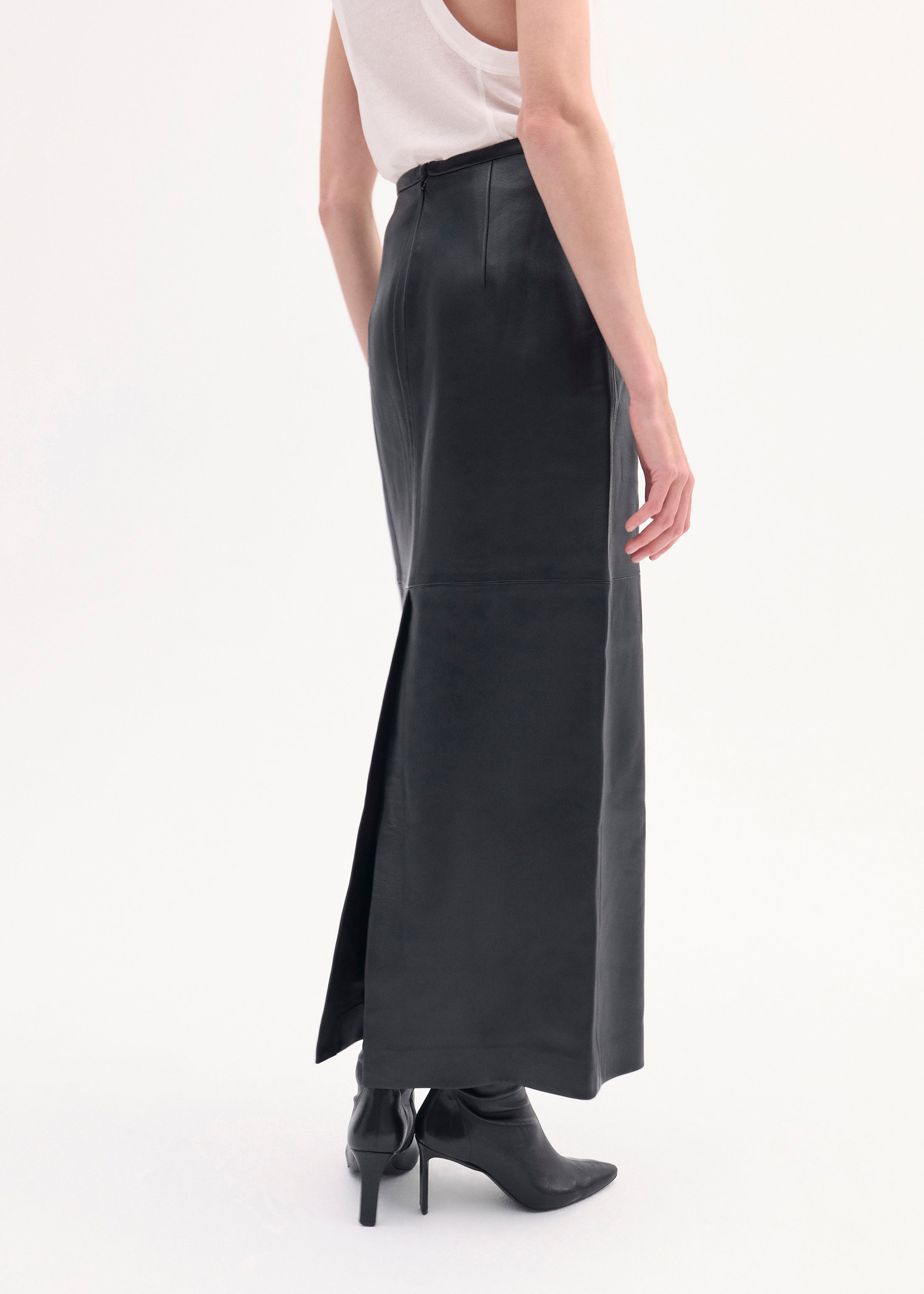 Full Length Skirt in Leather - Black