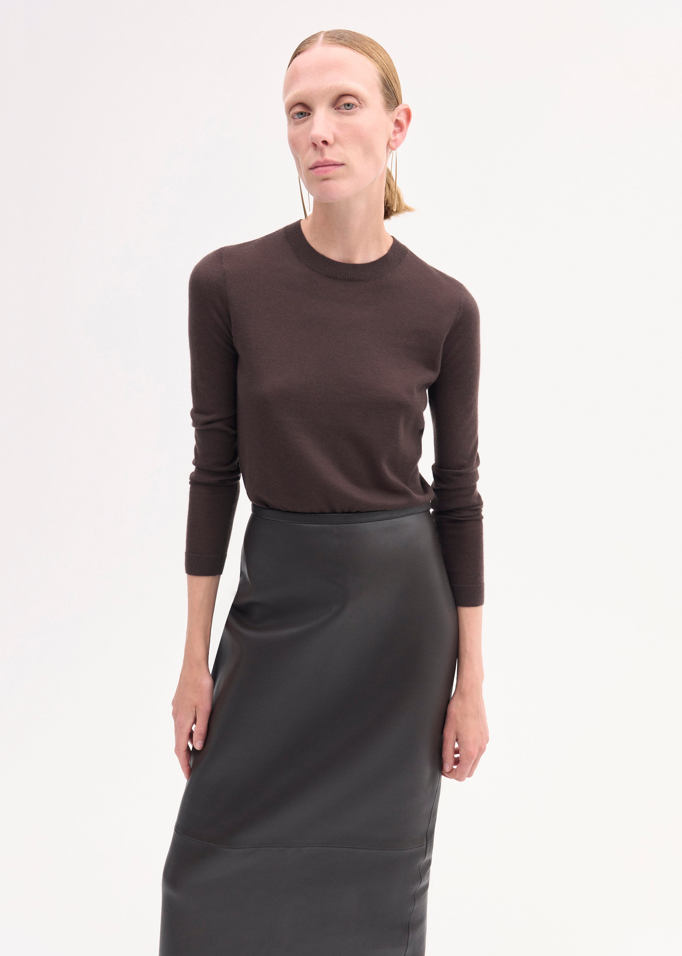 Full-Length Pencil Skirt in Leather - Chocolate